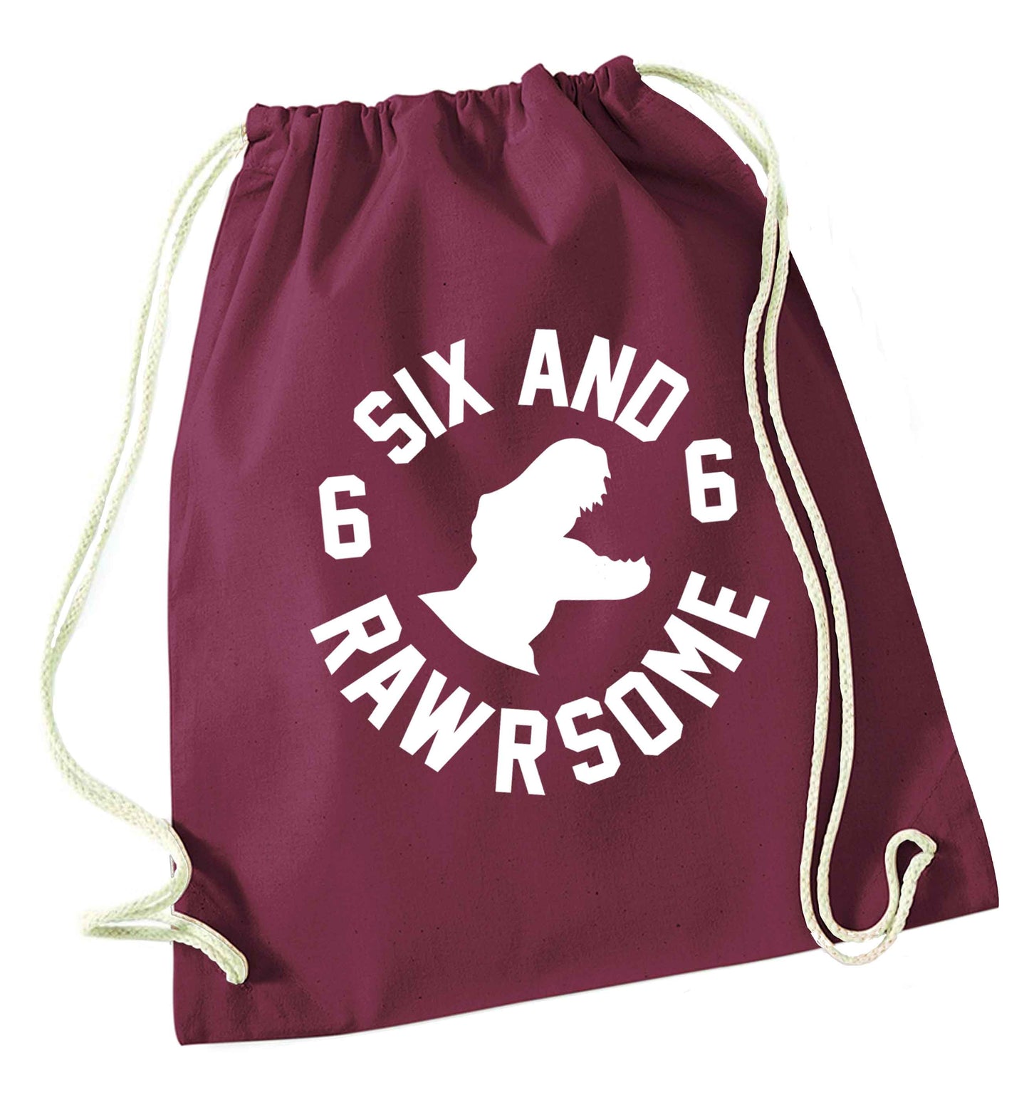 Six and rawrsome maroon drawstring bag