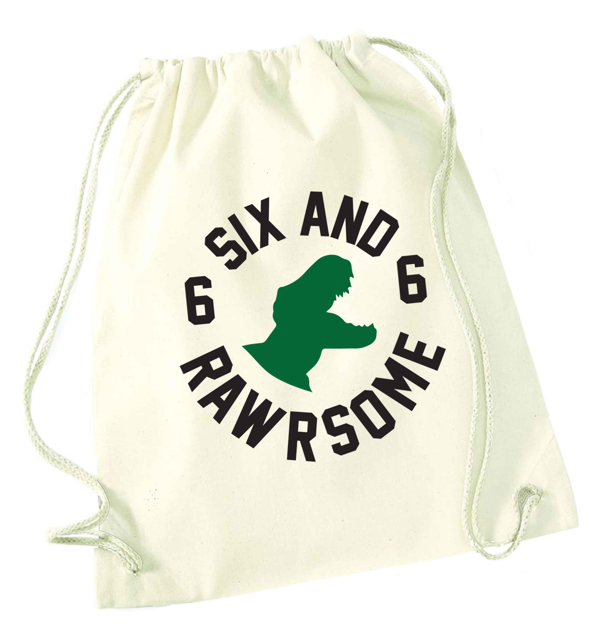 Six and rawrsome natural drawstring bag