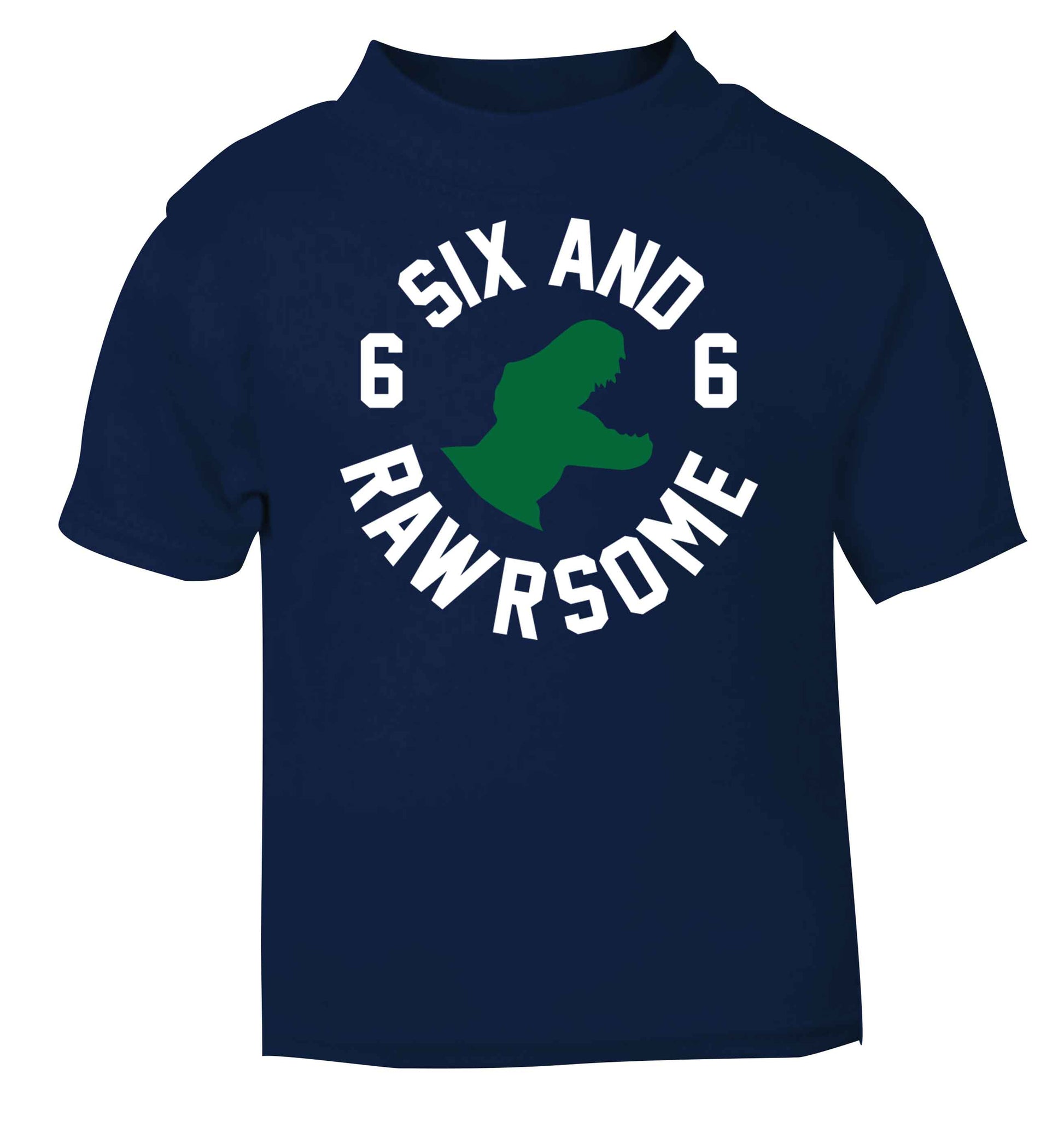 Six and rawrsome navy baby toddler Tshirt 2 Years