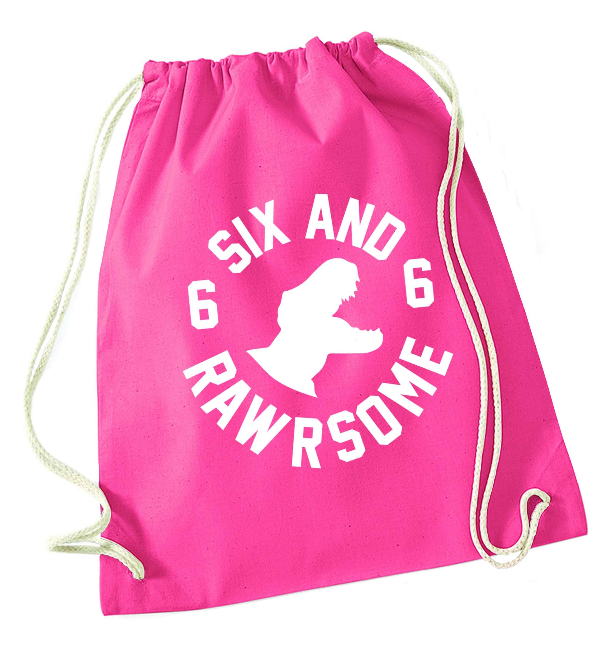 Six and rawrsome pink drawstring bag