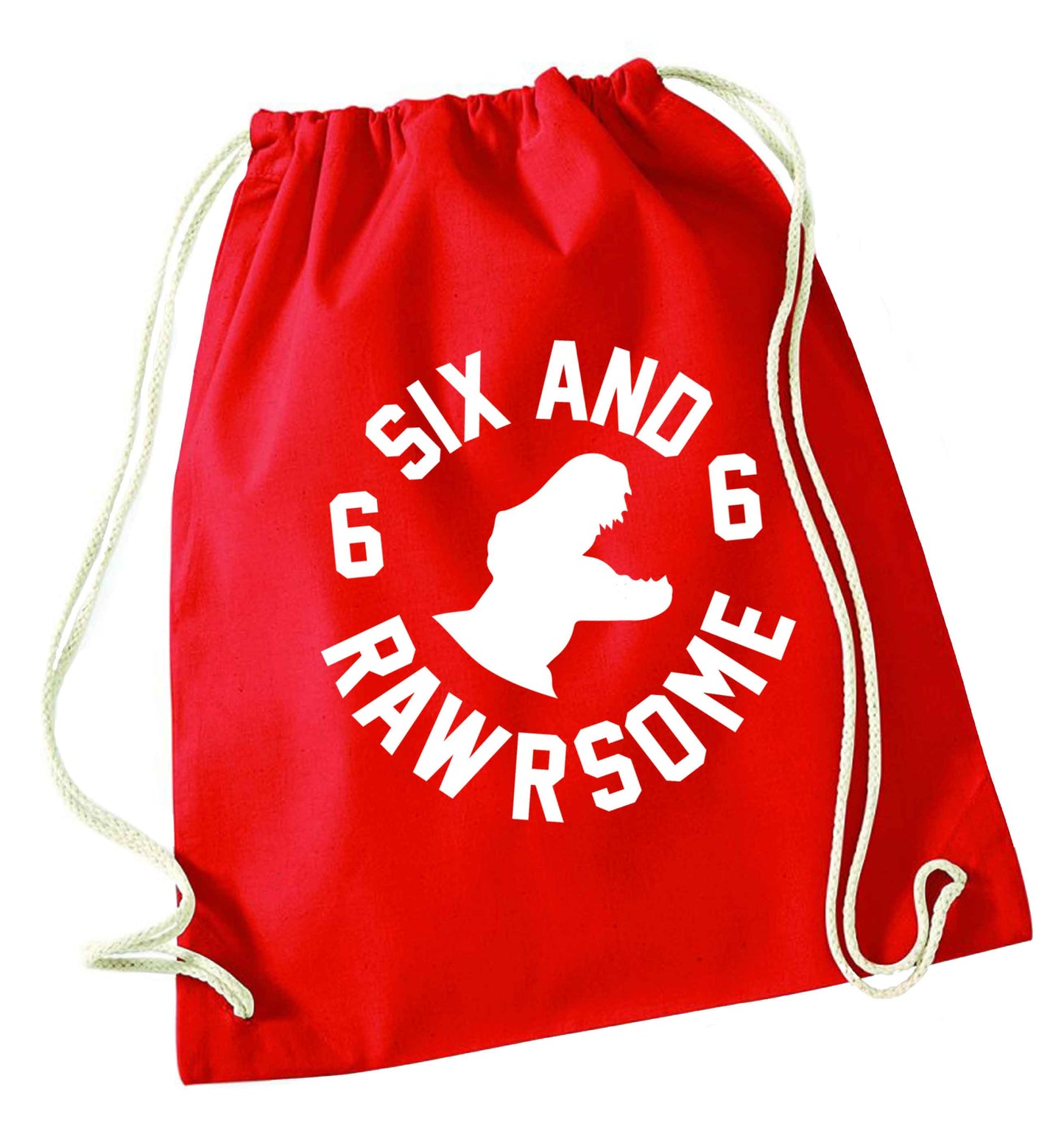 Six and rawrsome red drawstring bag 