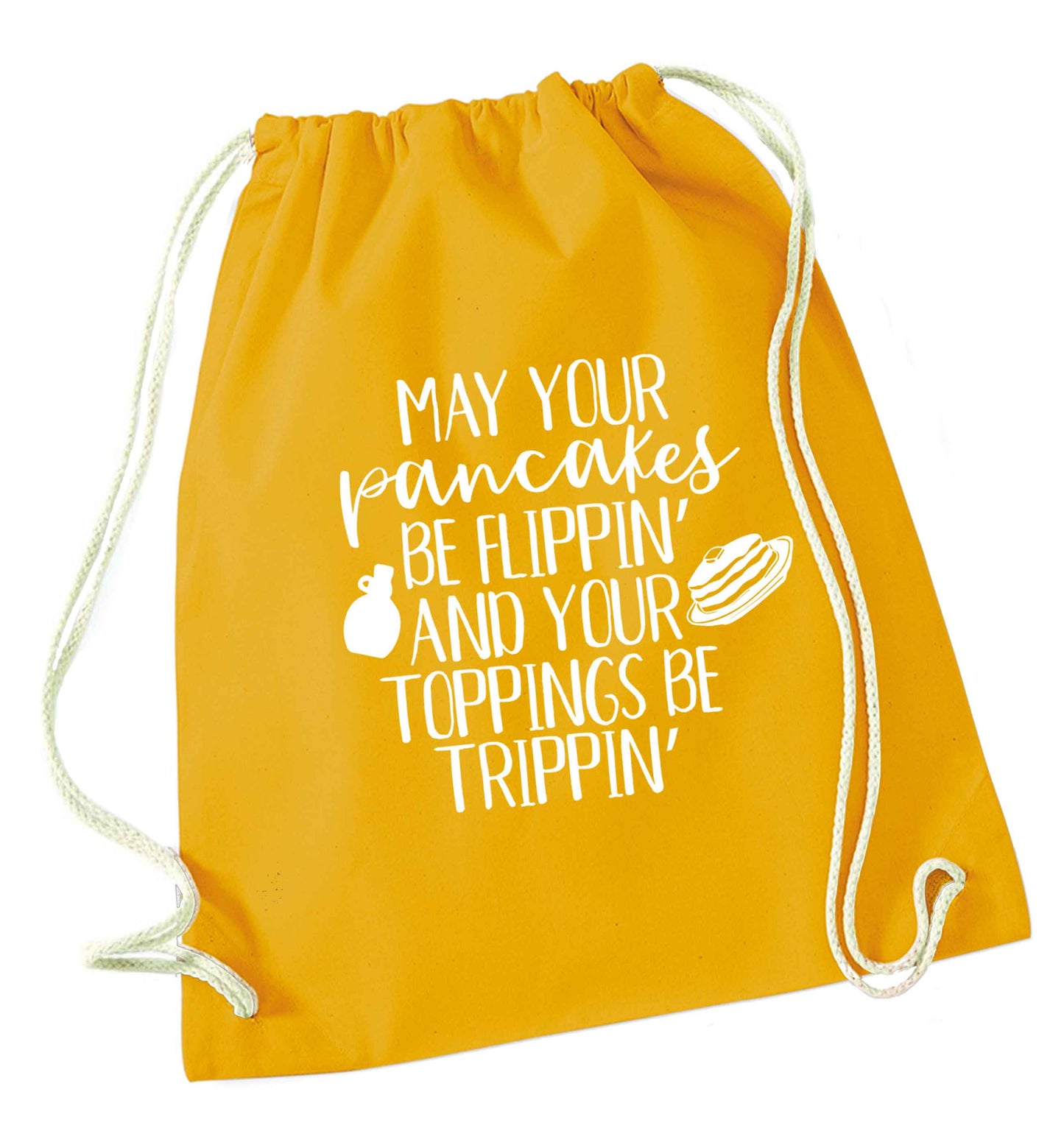 May your pancakes be flippin' and your toppings be trippin' mustard drawstring bag