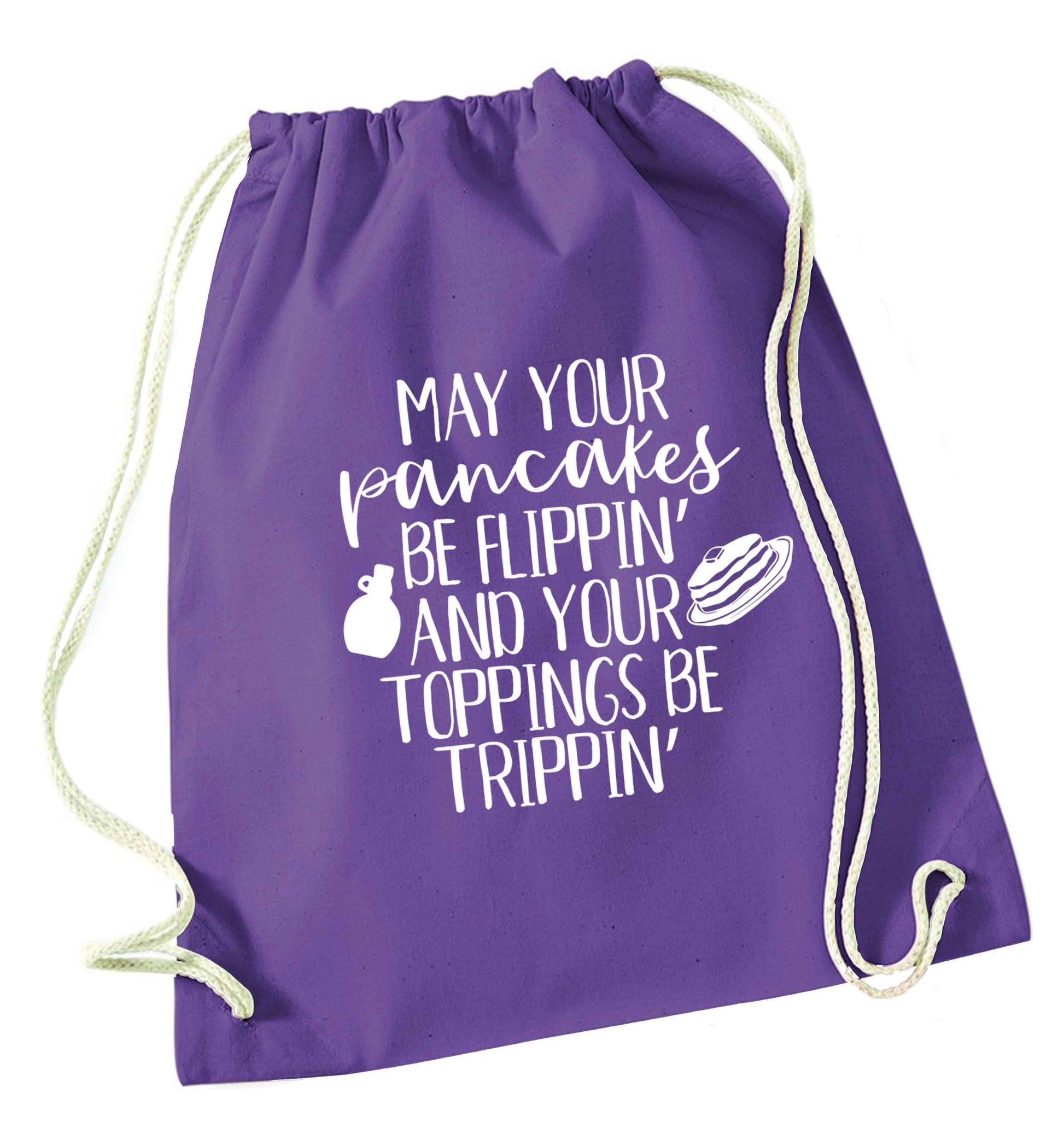 May your pancakes be flippin' and your toppings be trippin' purple drawstring bag