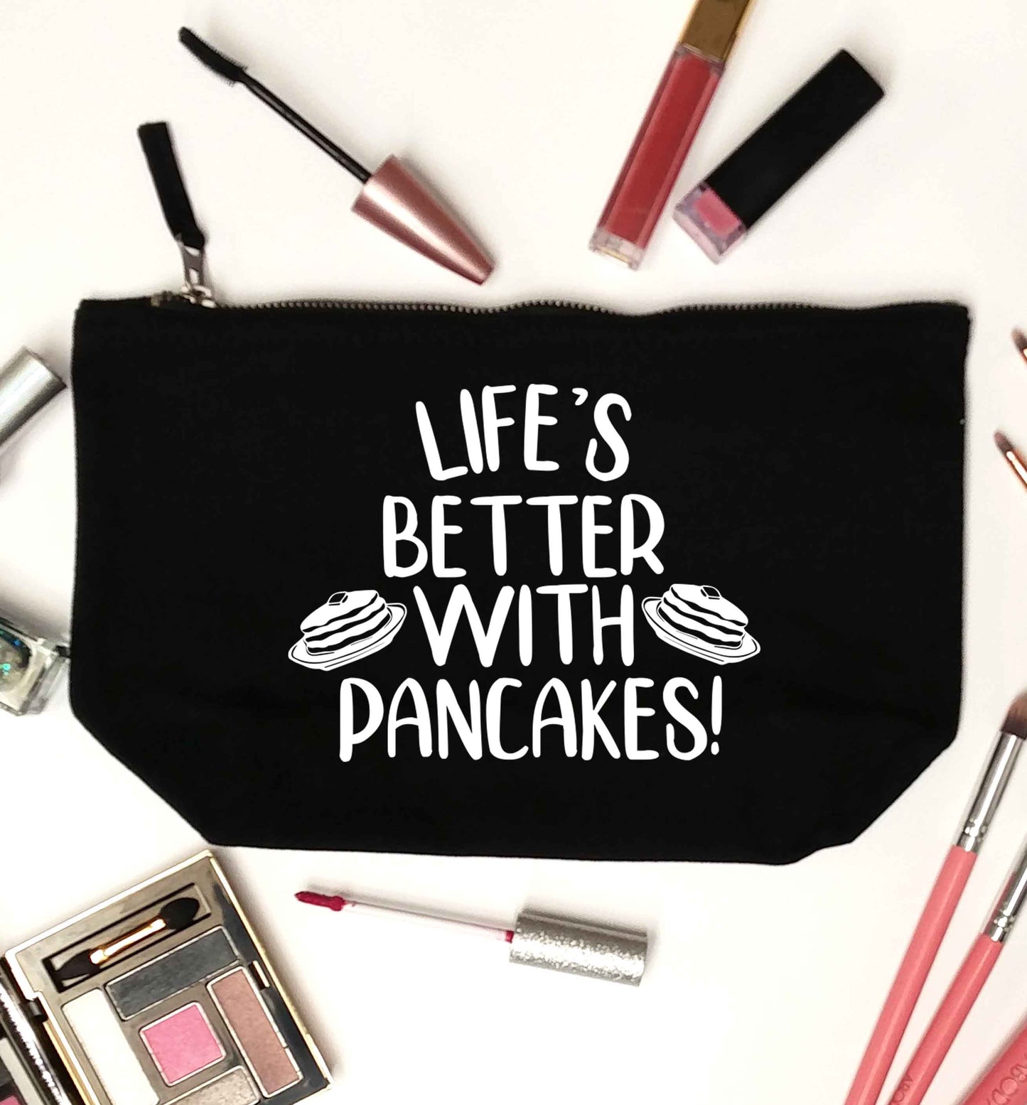 Life's better with pancakes black makeup bag
