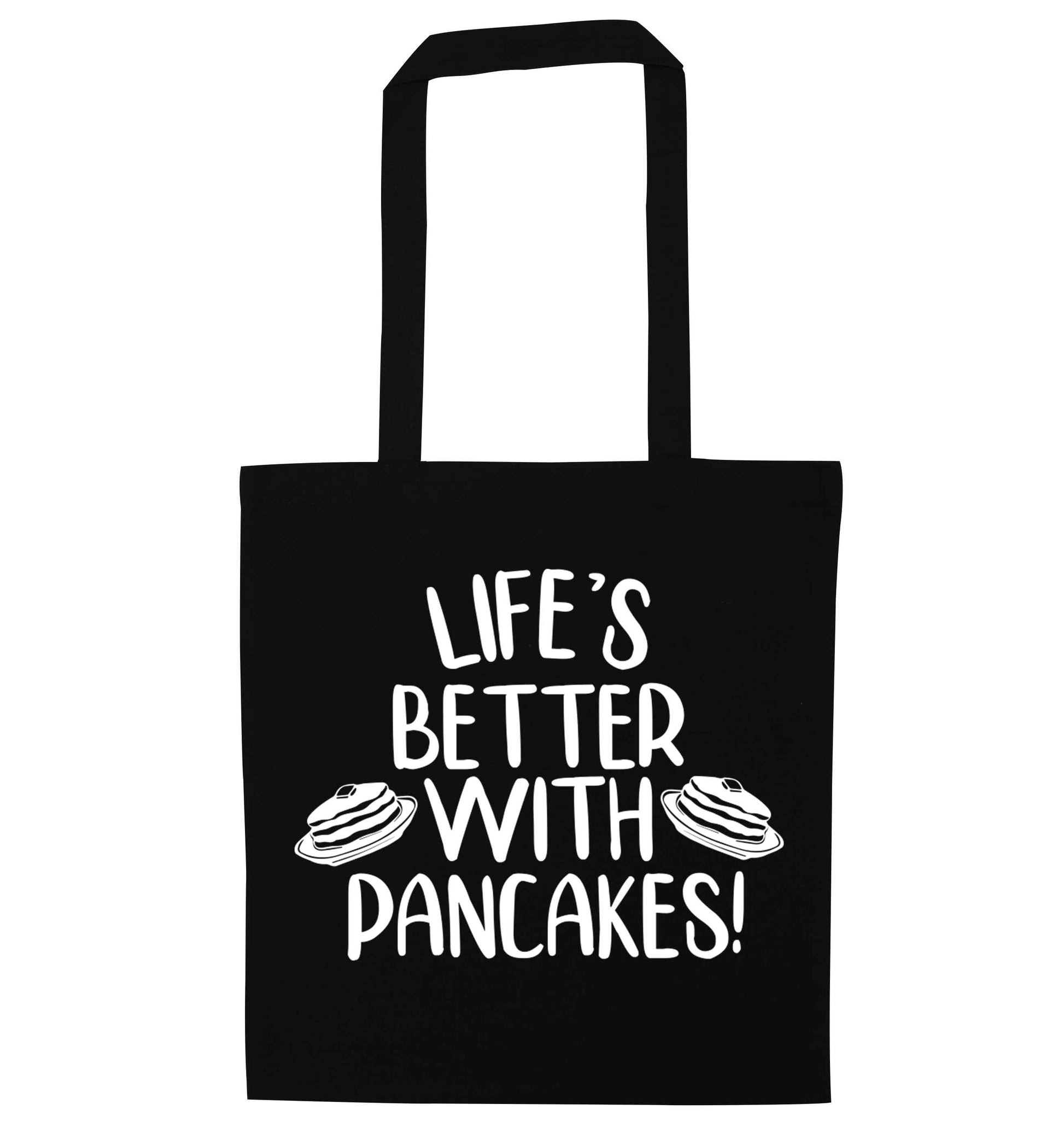Life's better with pancakes black tote bag
