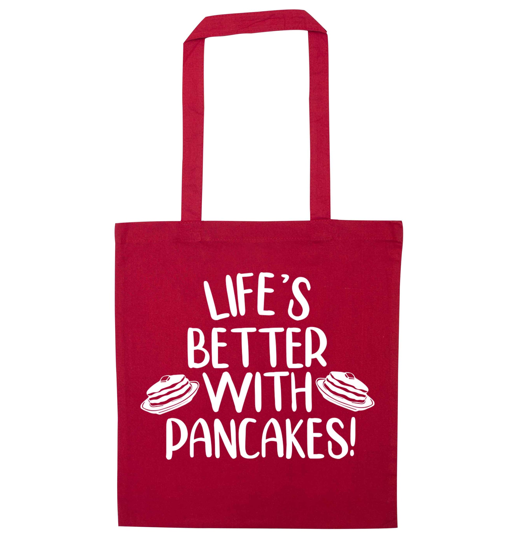 Life's better with pancakes red tote bag