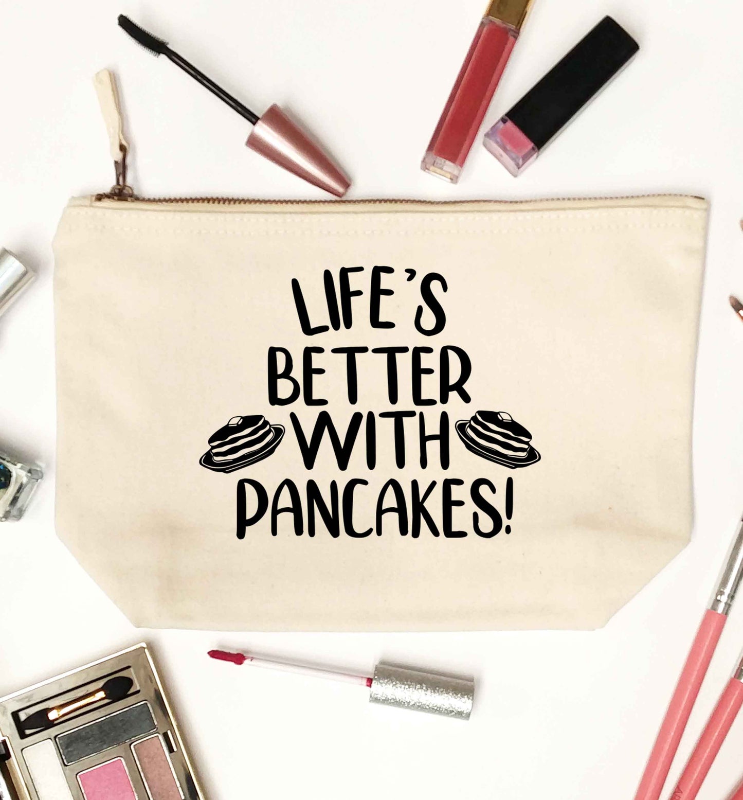 Life's better with pancakes natural makeup bag