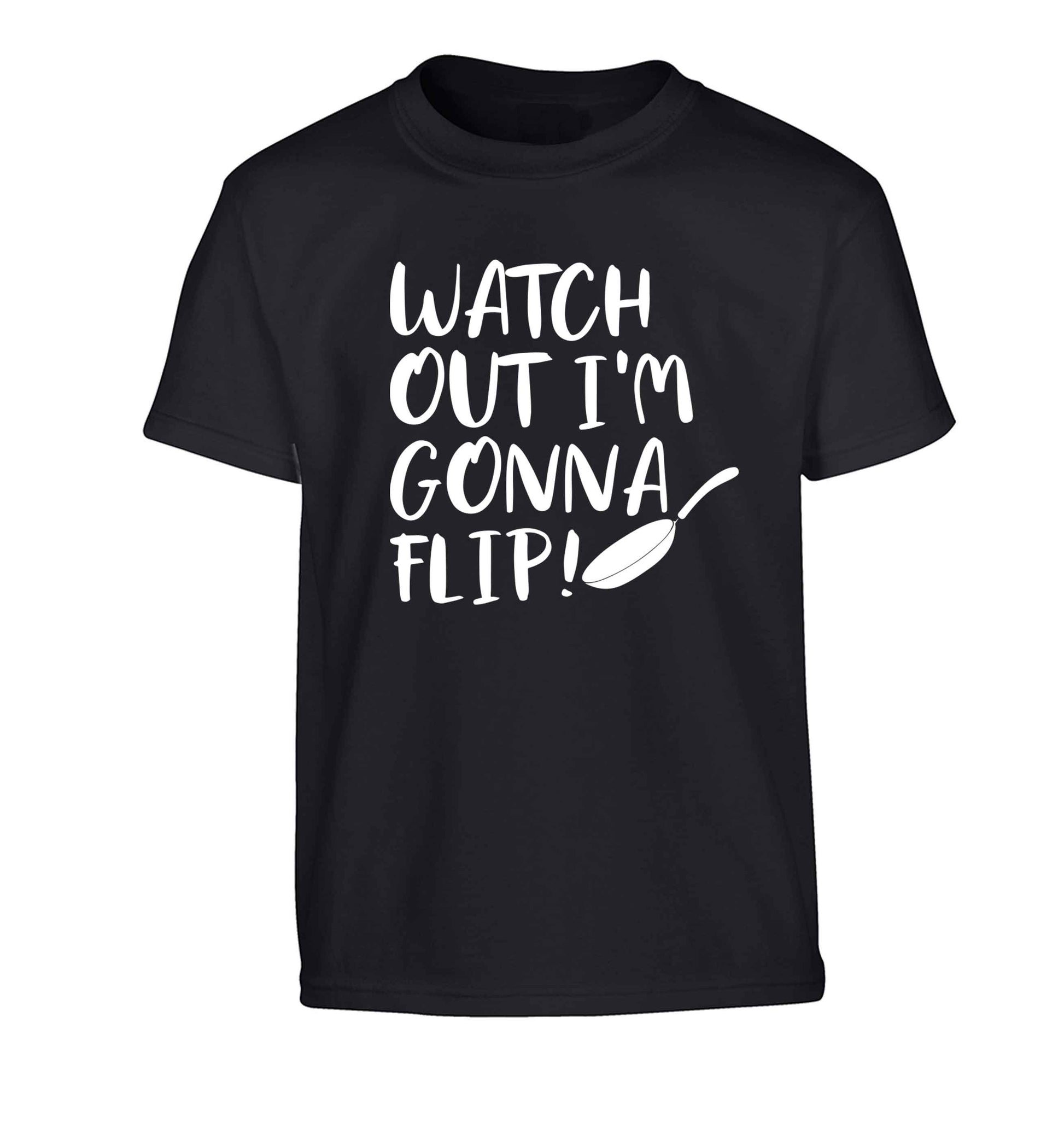 Watch out I'm gonna flip! Children's black Tshirt 12-13 Years