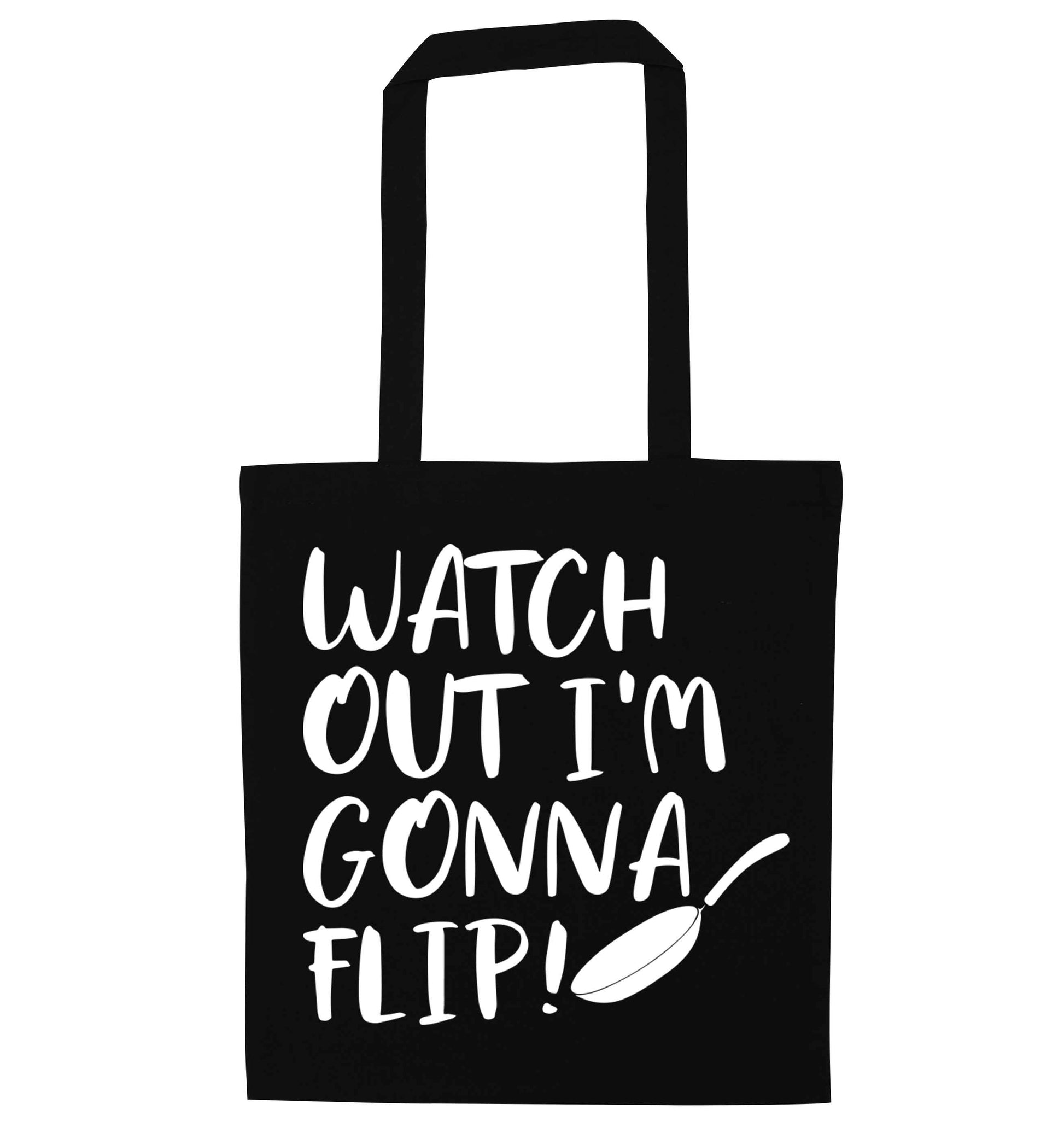 Watch out I'm gonna flip! black tote bag