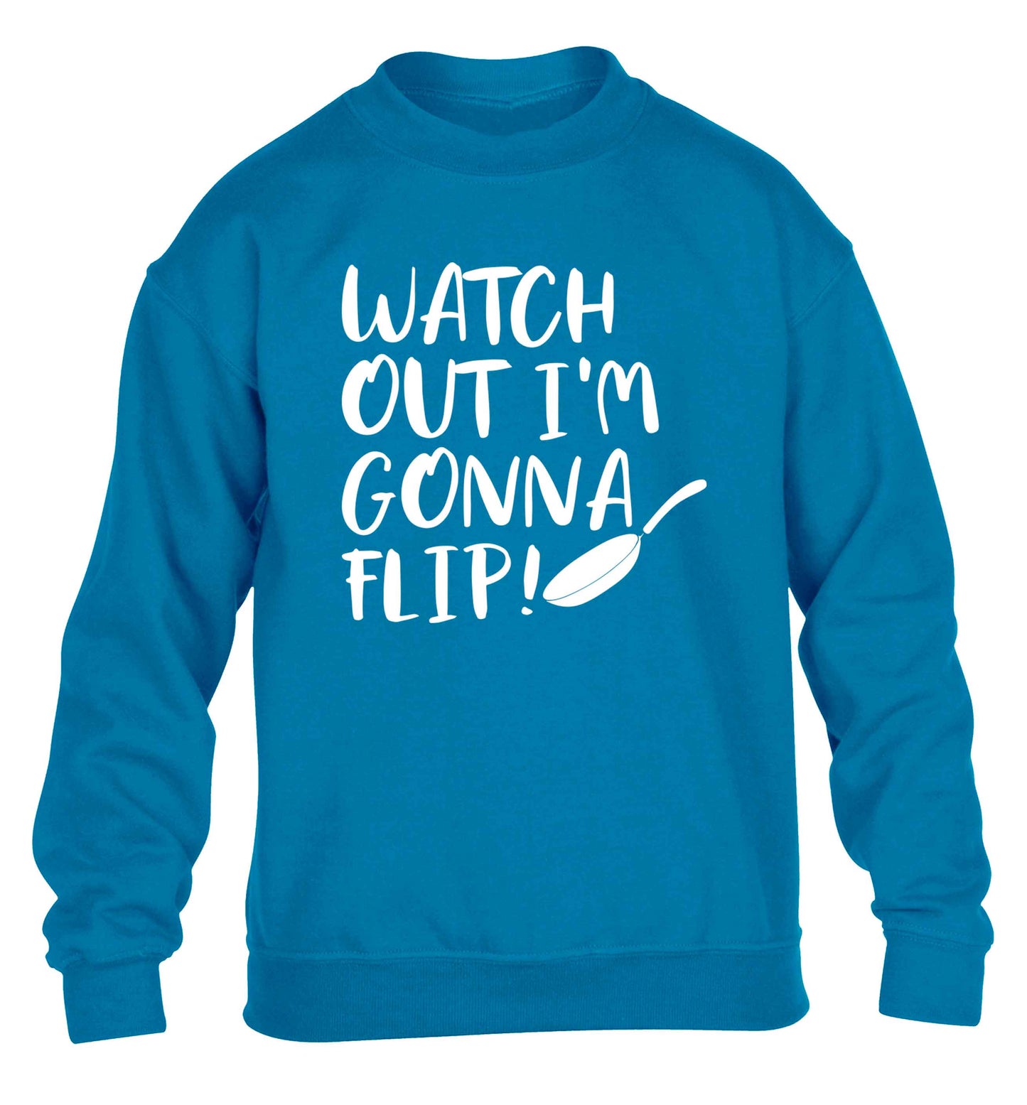 Watch out I'm gonna flip! children's blue sweater 12-13 Years