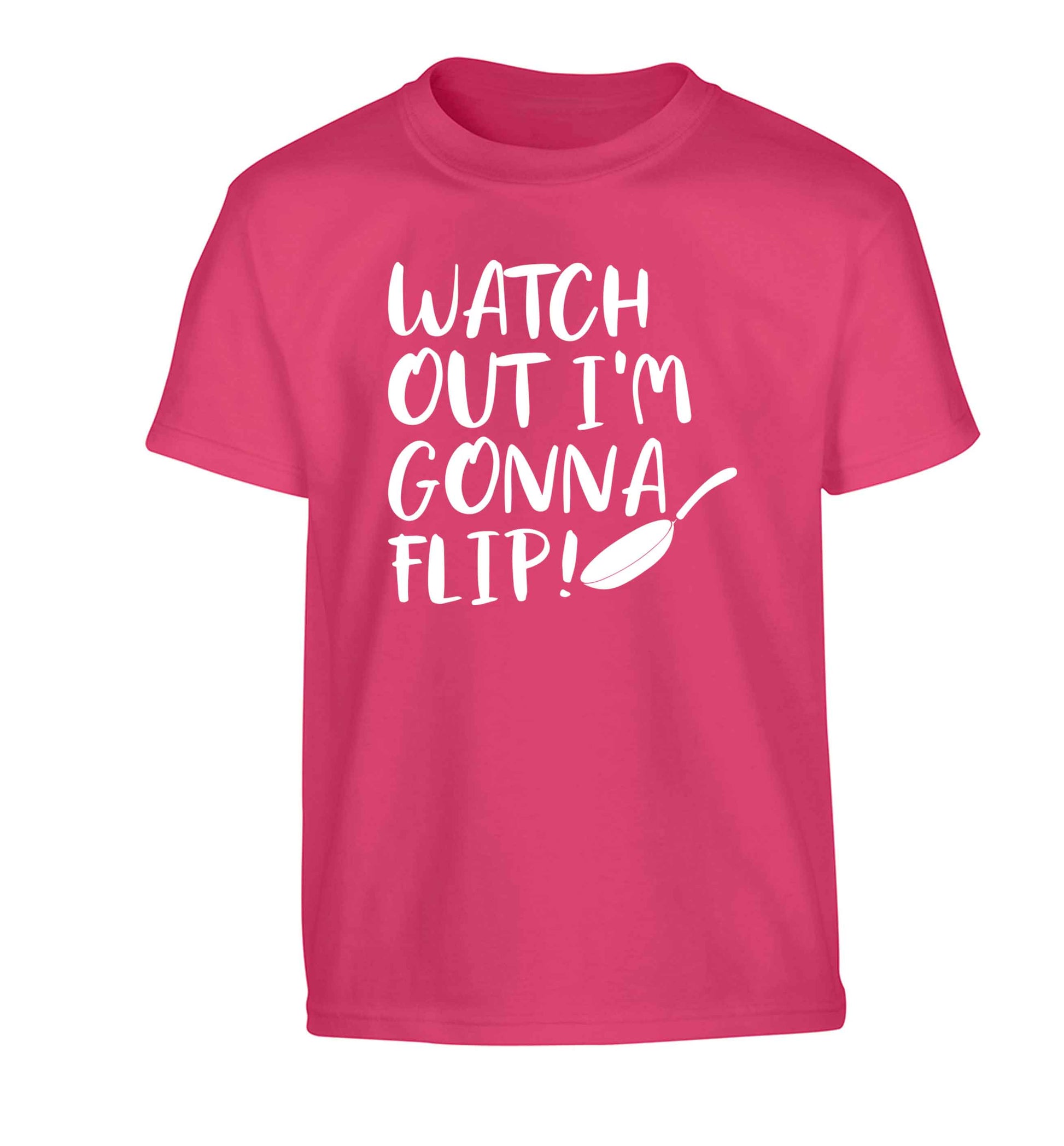 Watch out I'm gonna flip! Children's pink Tshirt 12-13 Years