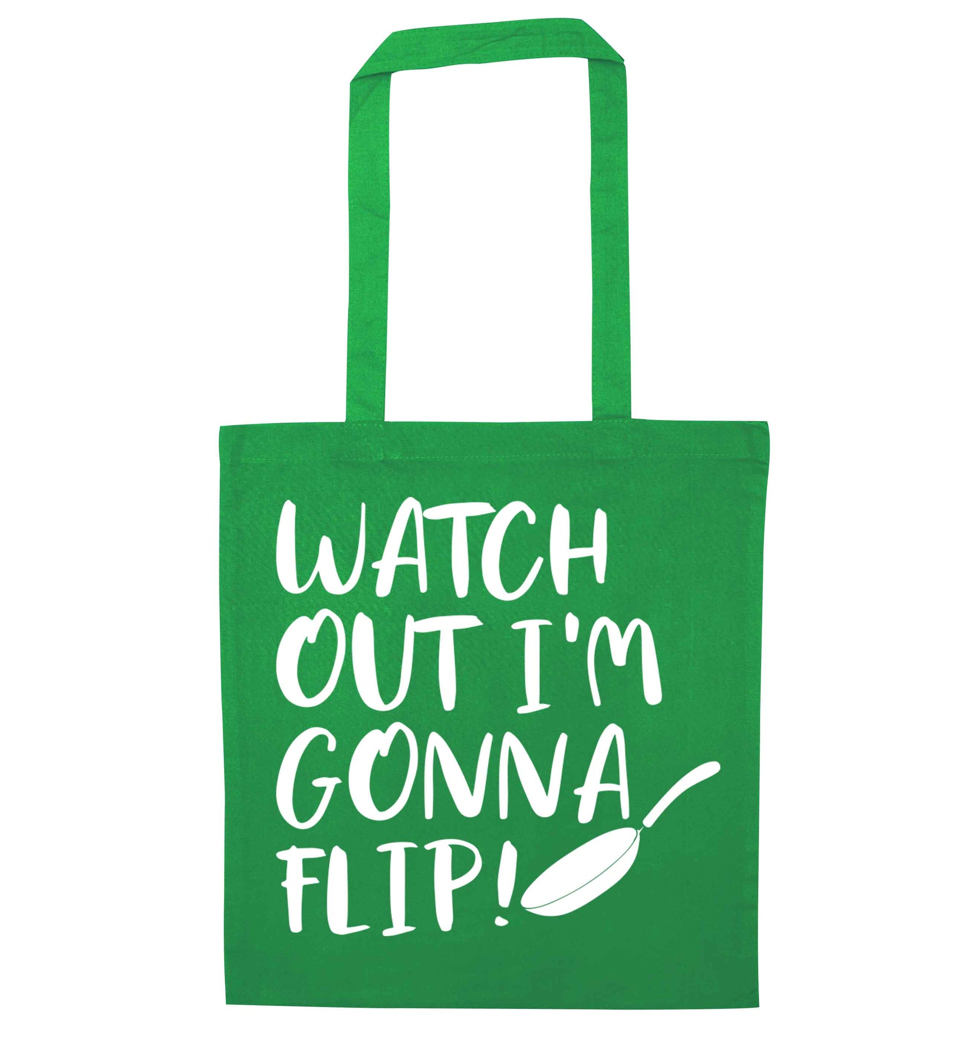 Watch out I'm gonna flip! green tote bag