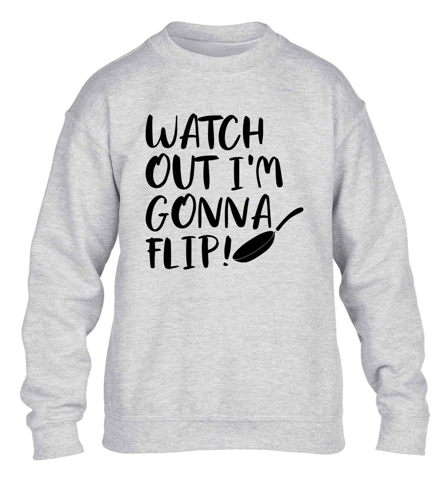 Watch out I'm gonna flip! children's grey sweater 12-13 Years