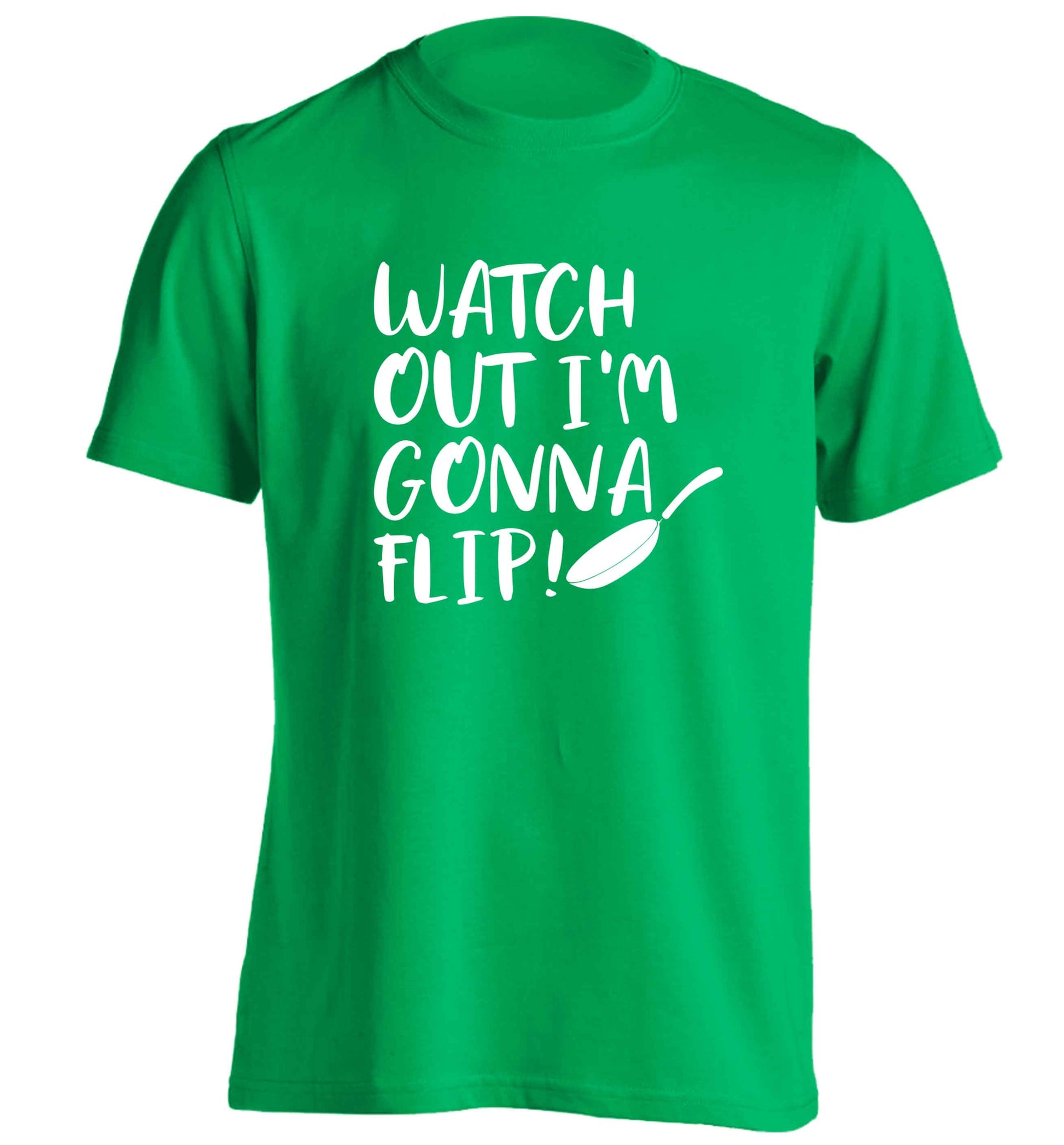 Watch out I'm gonna flip! adults unisex green Tshirt 2XL