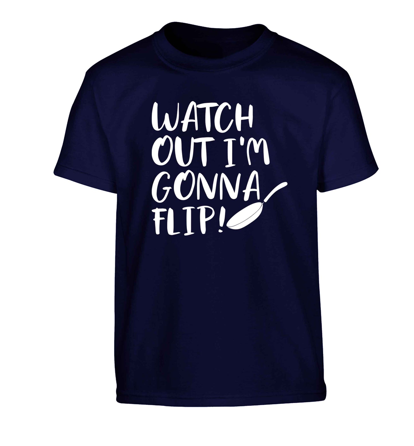 Watch out I'm gonna flip! Children's navy Tshirt 12-13 Years
