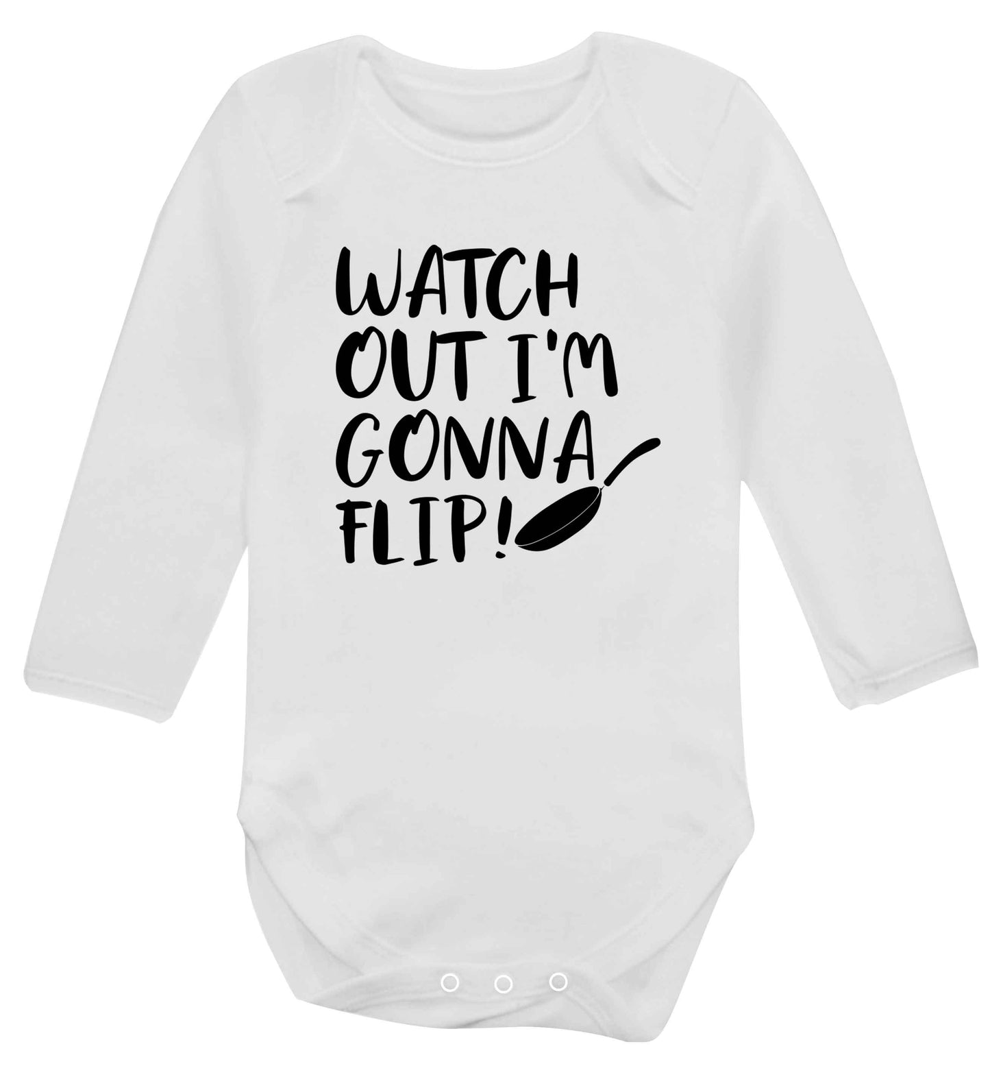 Watch out I'm gonna flip! baby vest long sleeved white 6-12 months