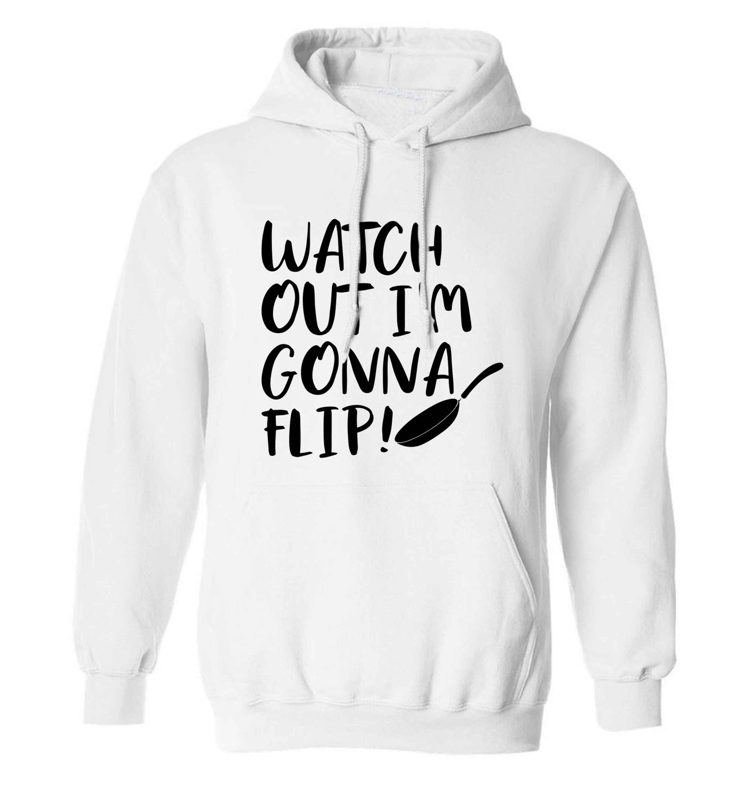Watch out I'm gonna flip! adults unisex white hoodie 2XL