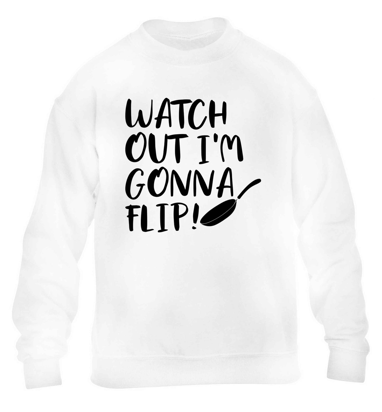 Watch out I'm gonna flip! children's white sweater 12-13 Years