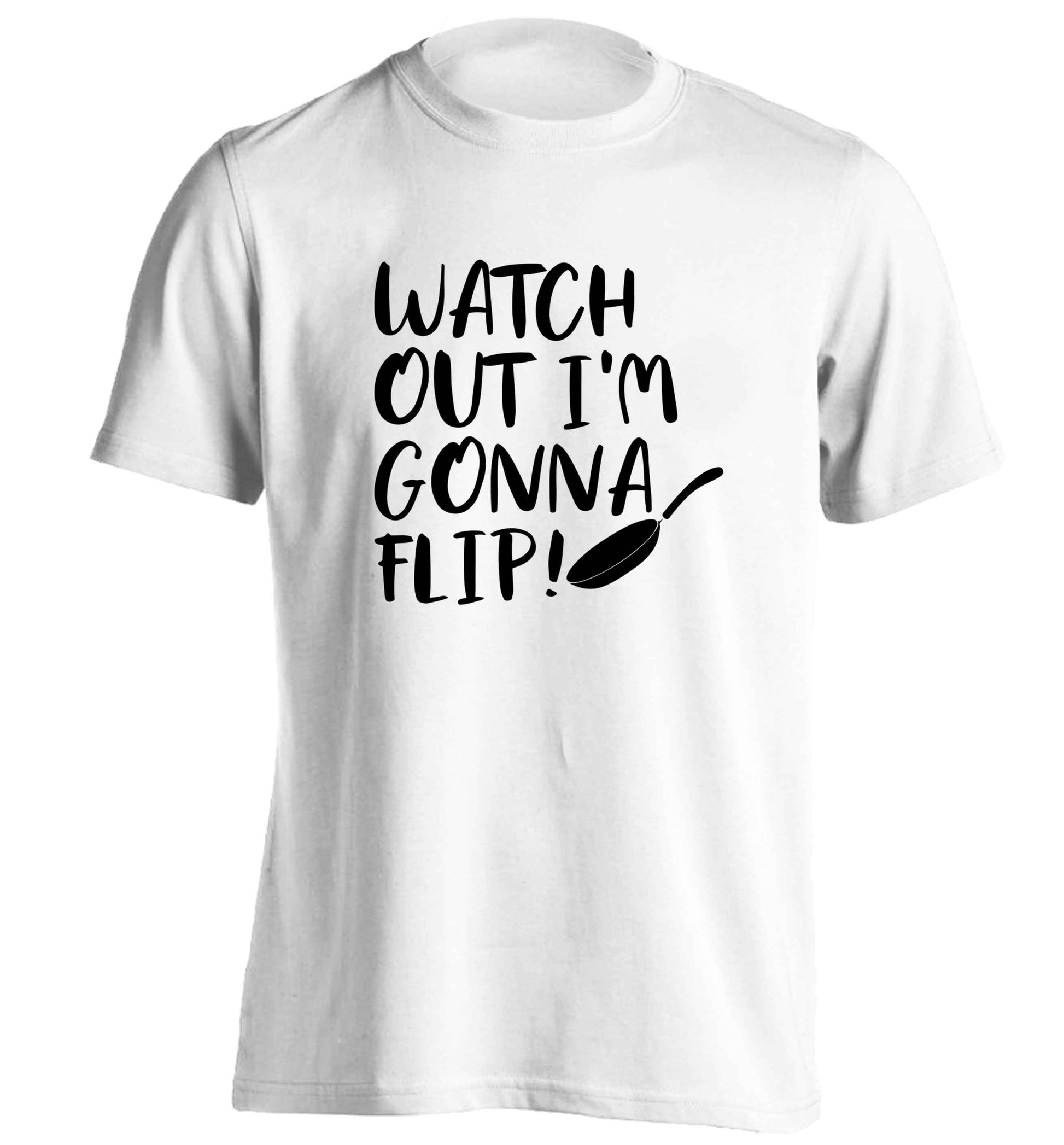 Watch out I'm gonna flip! adults unisex white Tshirt 2XL