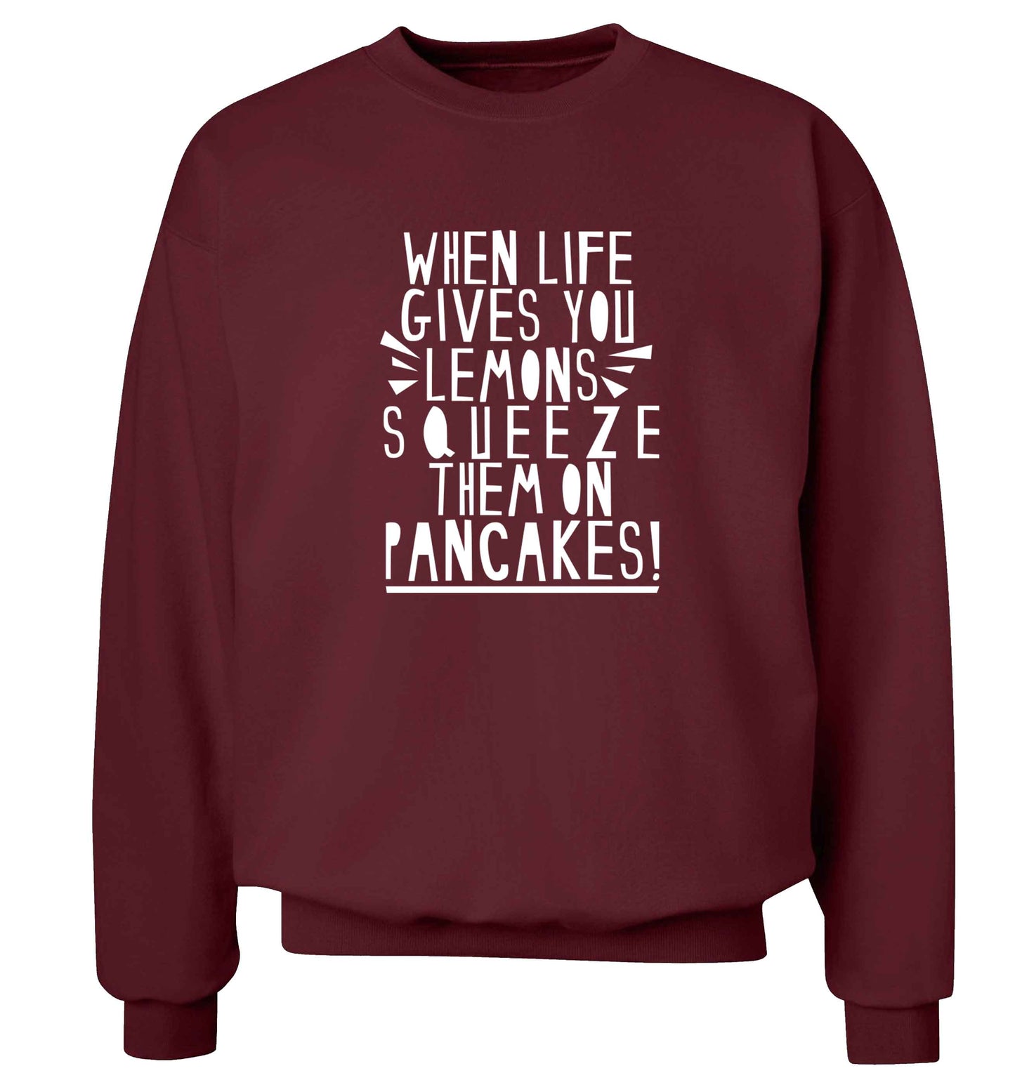 When life gives you lemons squeeze them on pancakes! adult's unisex maroon sweater 2XL