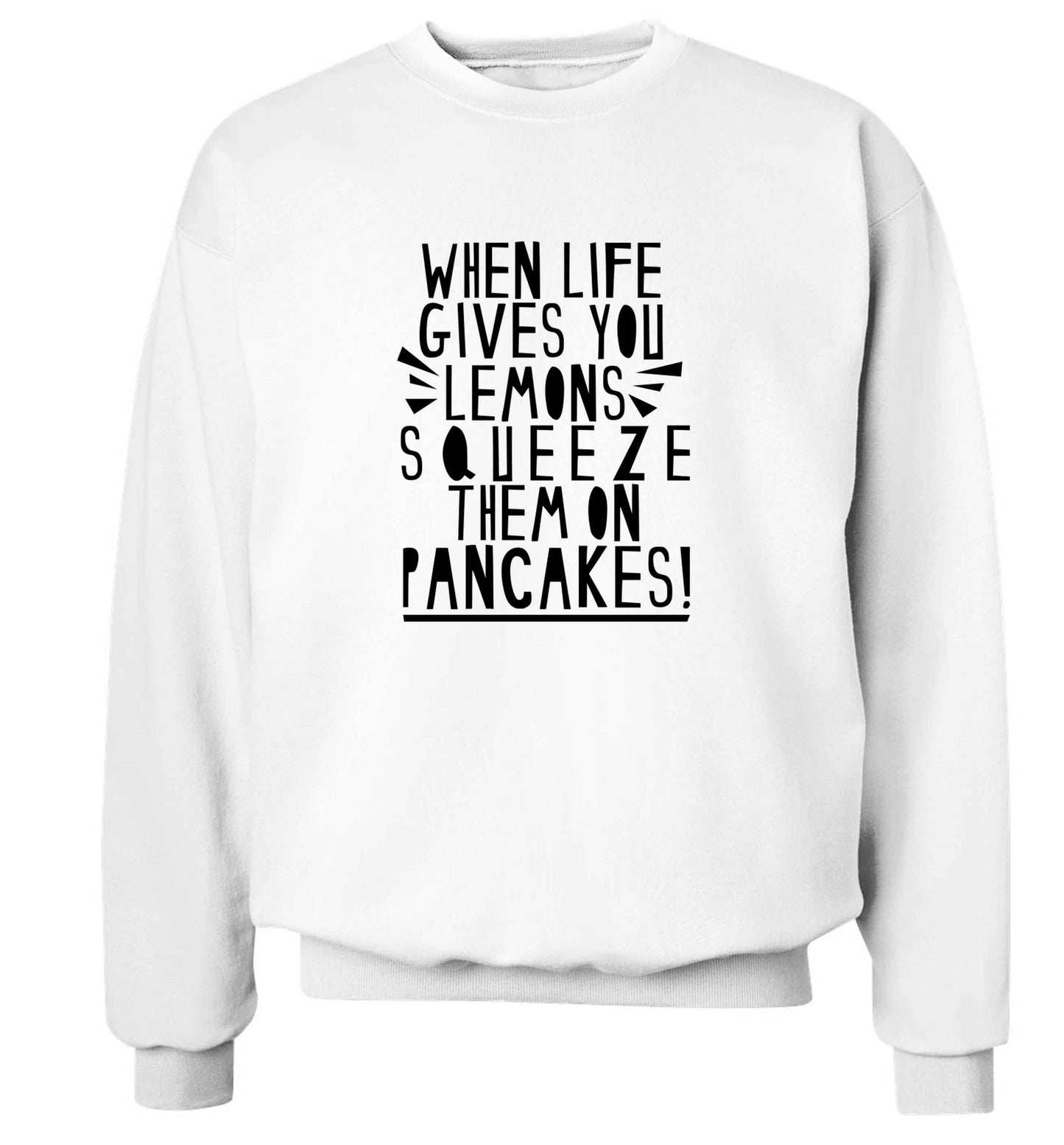 When life gives you lemons squeeze them on pancakes! adult's unisex white sweater 2XL