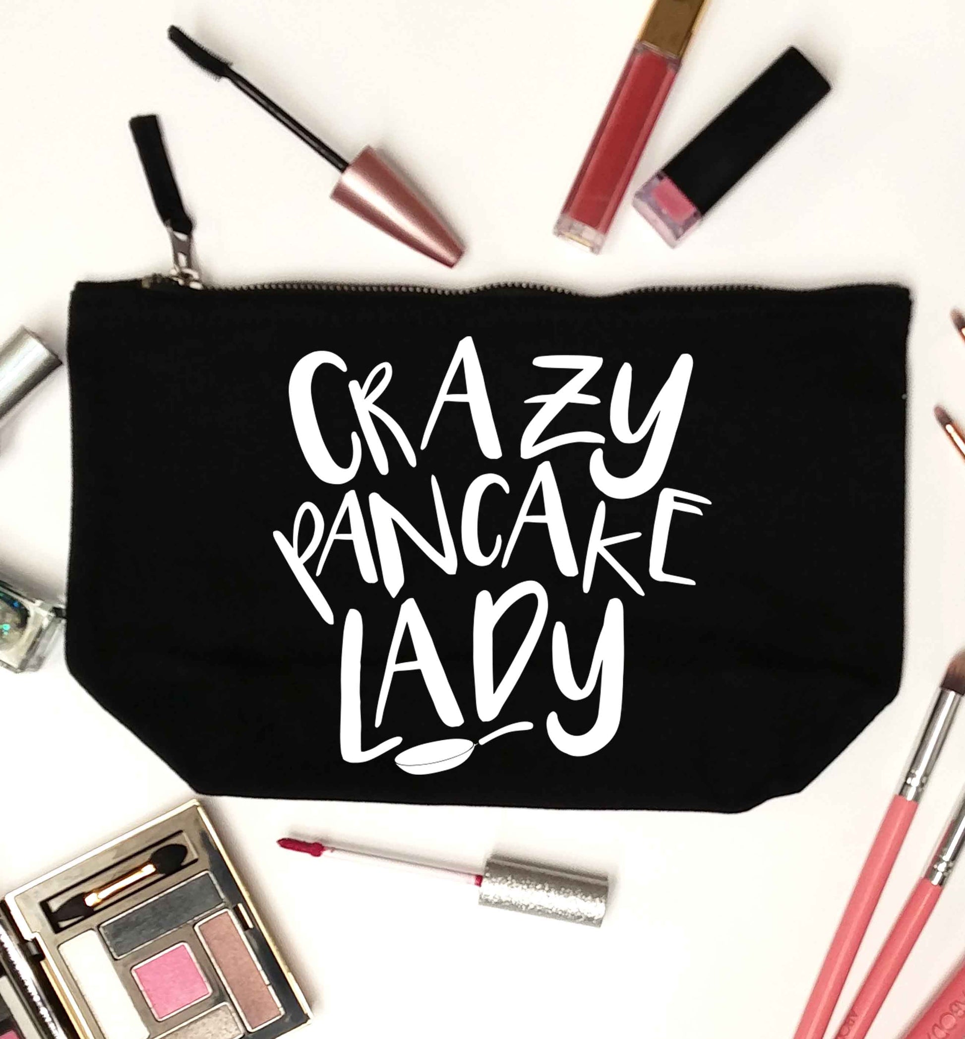 Crazy pancake lady black makeup bag