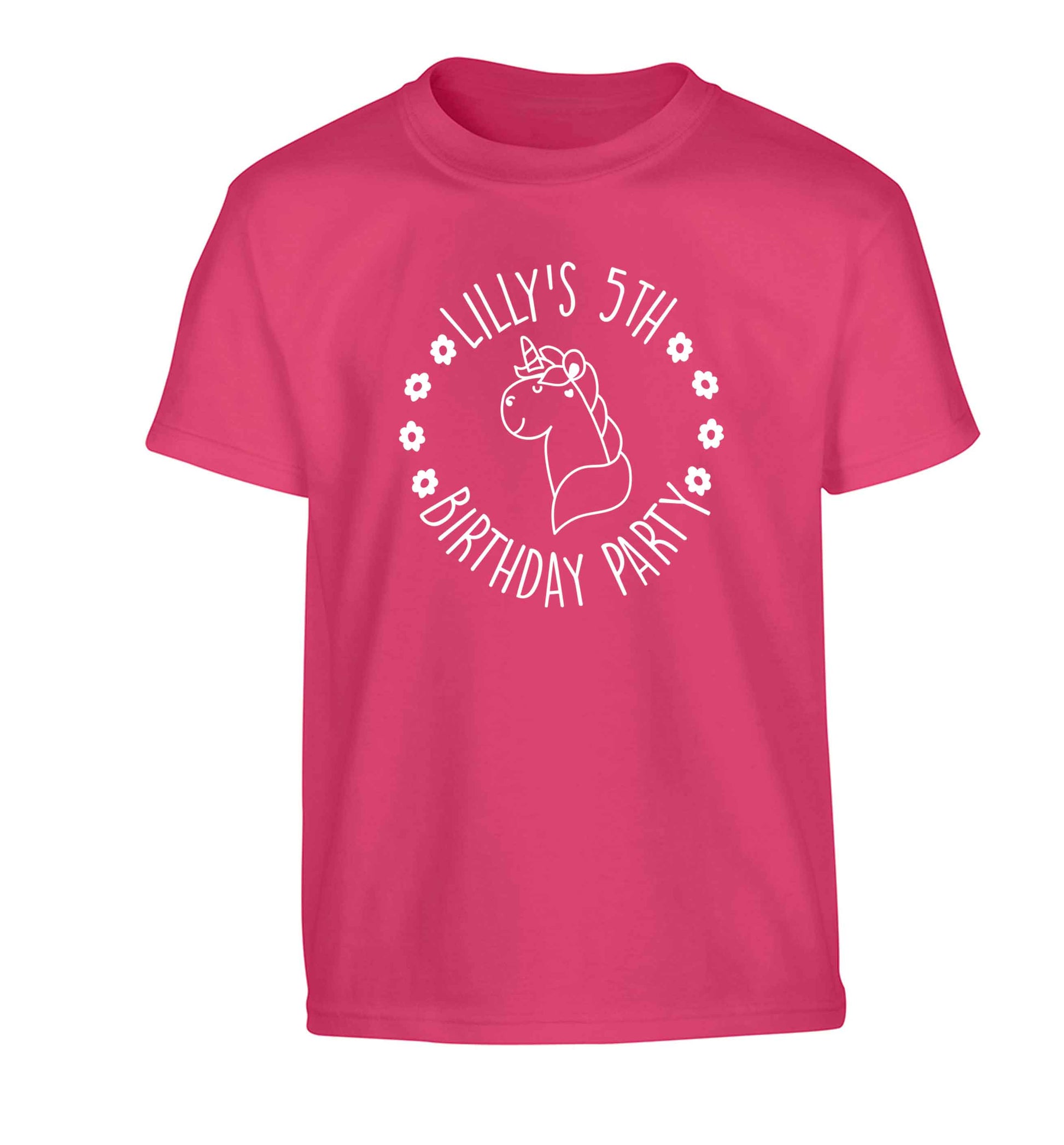 Personalised unicorn birthday party Children's pink Tshirt 12-13 Years