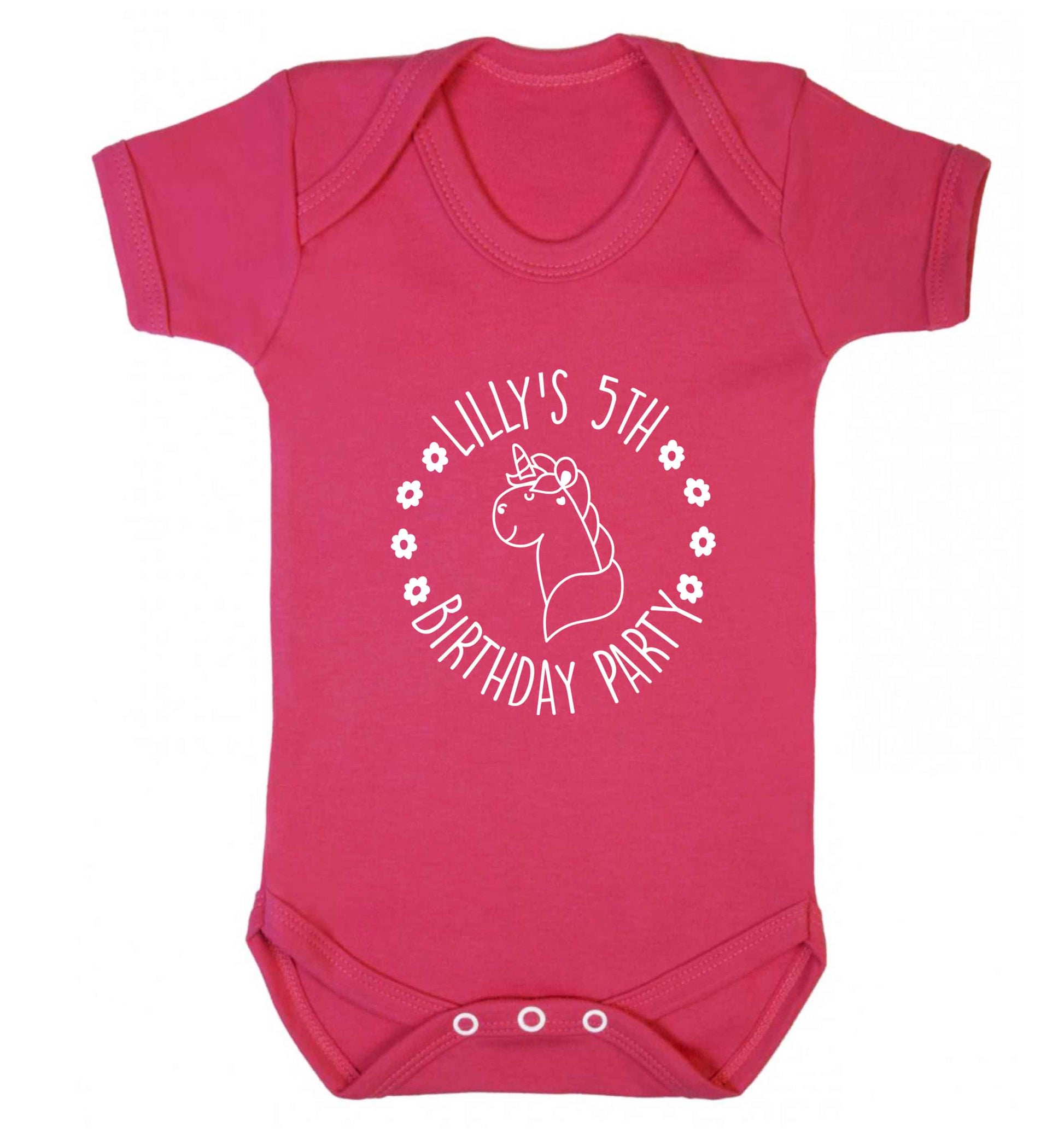 Personalised unicorn birthday party baby vest dark pink 18-24 months