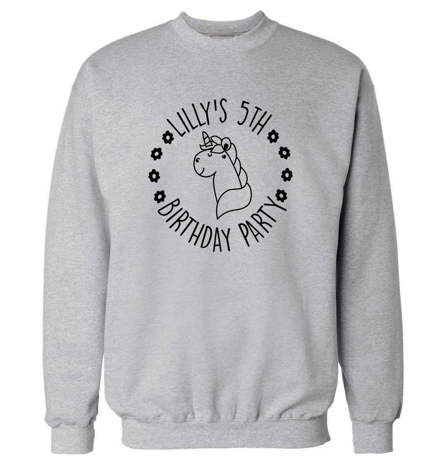 Personalised unicorn birthday party adult's unisex grey sweater 2XL