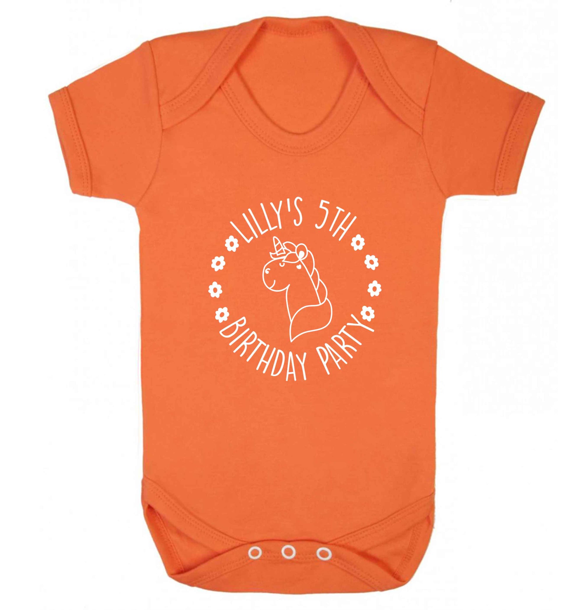 Personalised unicorn birthday party baby vest orange 18-24 months