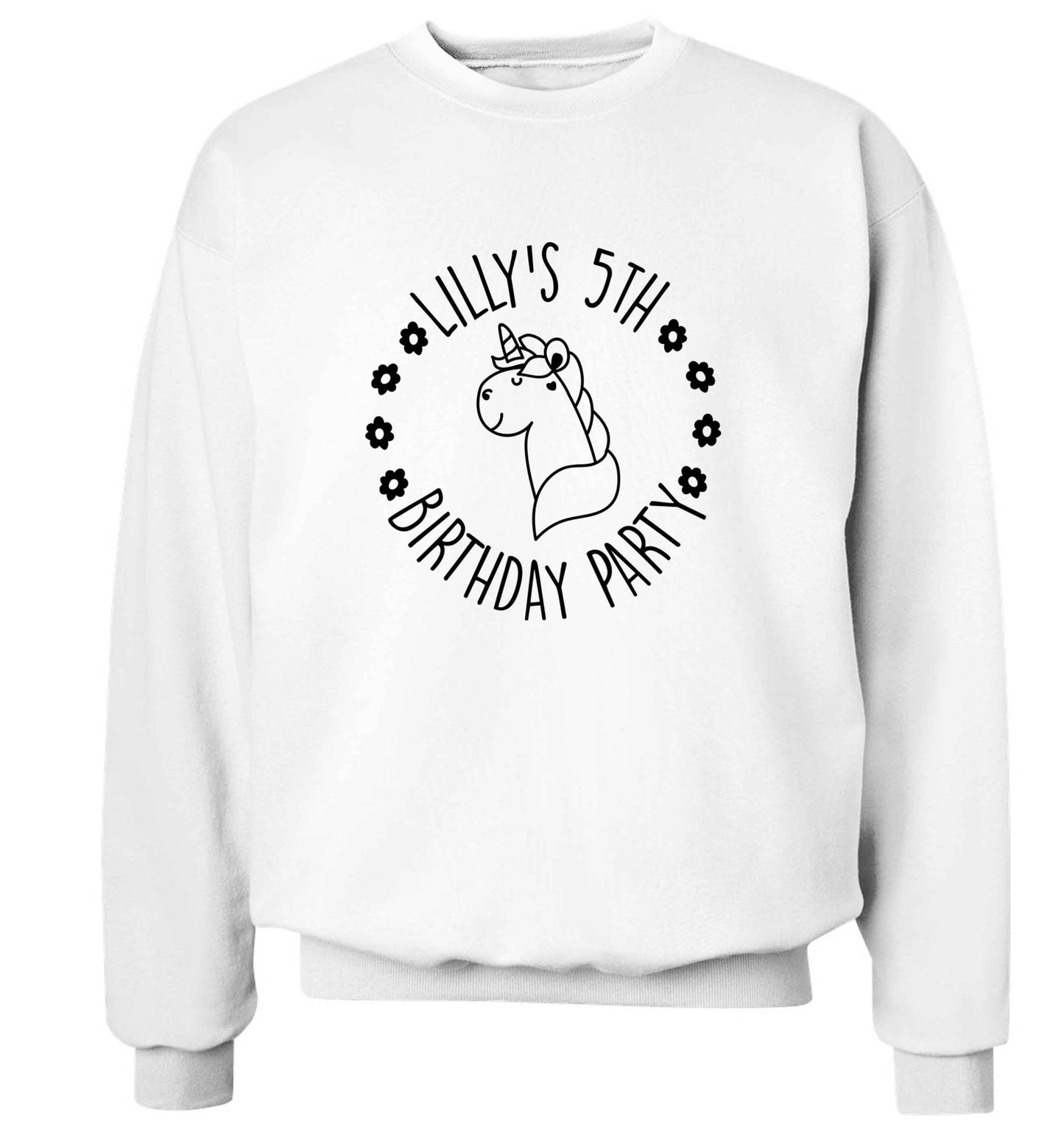 Personalised unicorn birthday party adult's unisex white sweater 2XL
