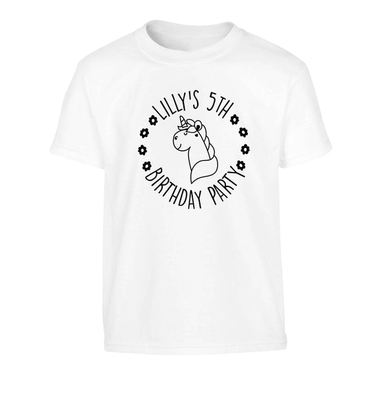 Personalised unicorn birthday party Children's white Tshirt 12-13 Years