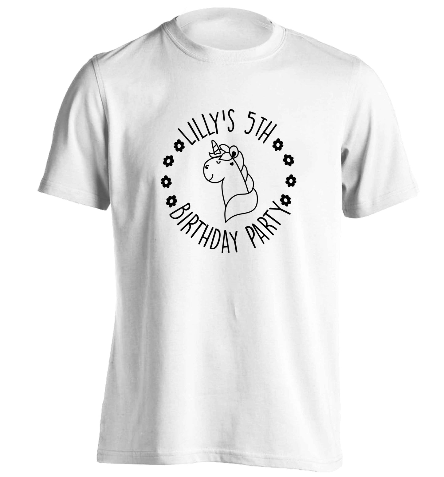 Personalised unicorn birthday party adults unisex white Tshirt 2XL