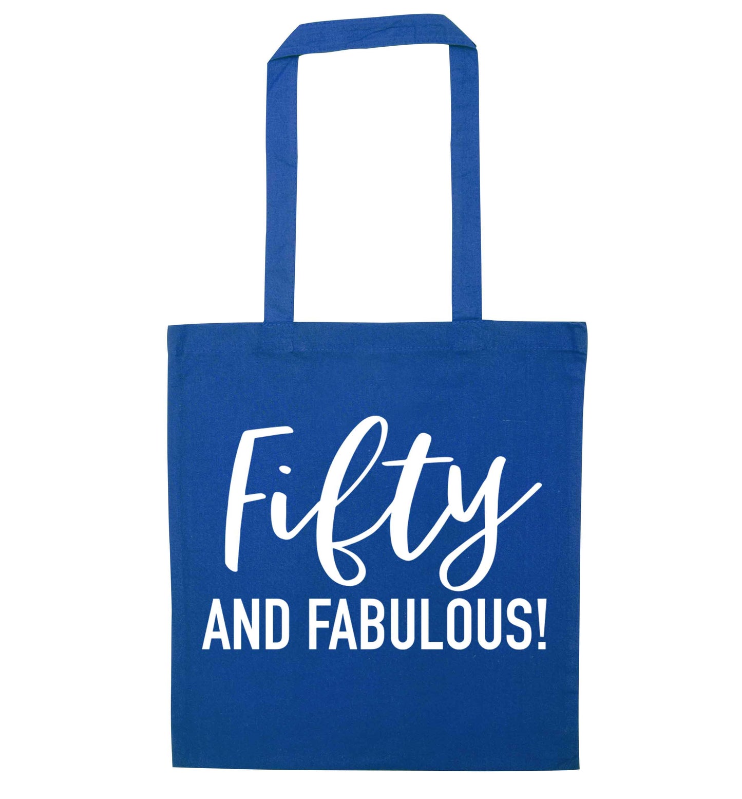 Fifty and fabulous blue tote bag