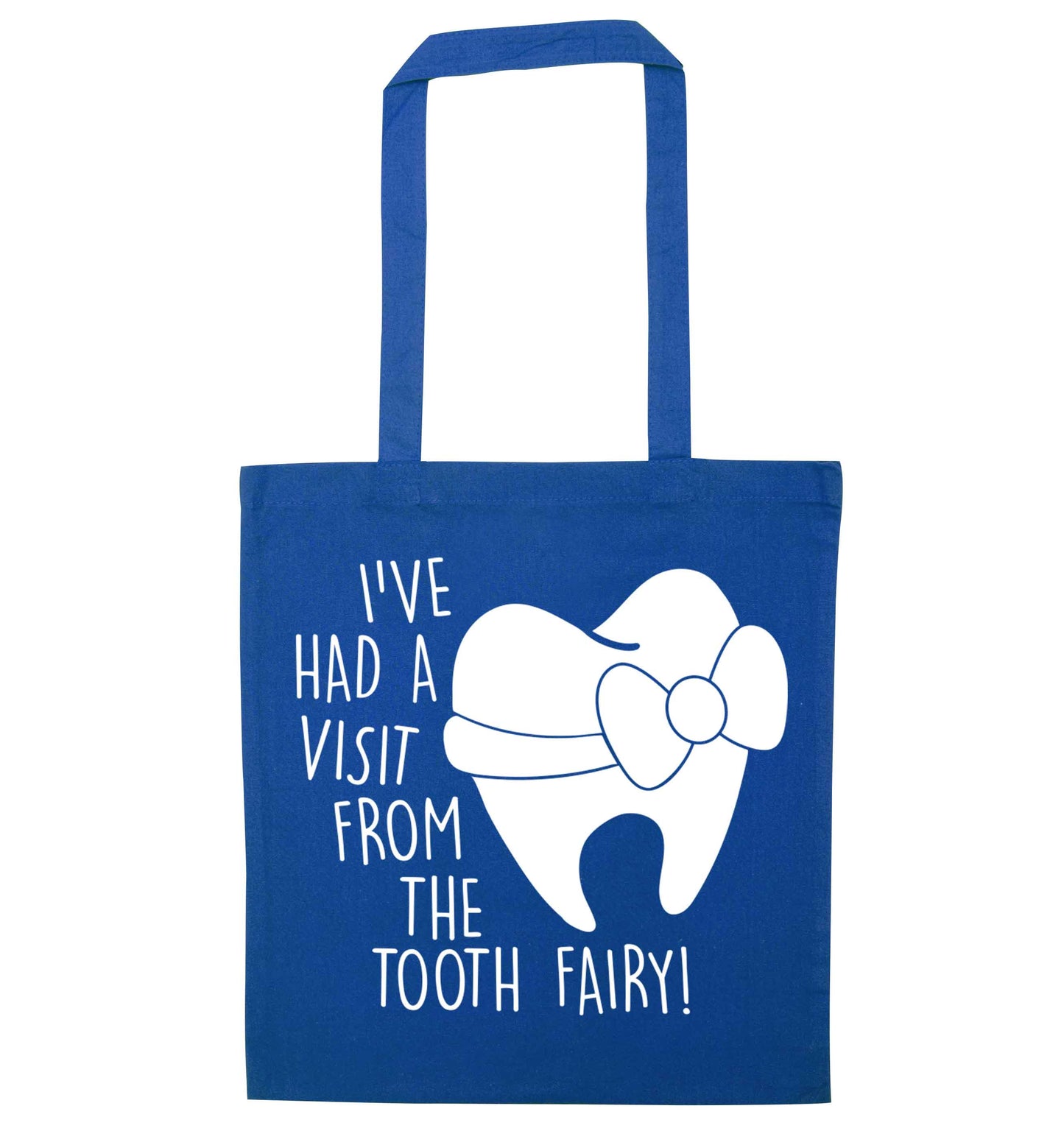 Visit From Tooth Fairy blue tote bag