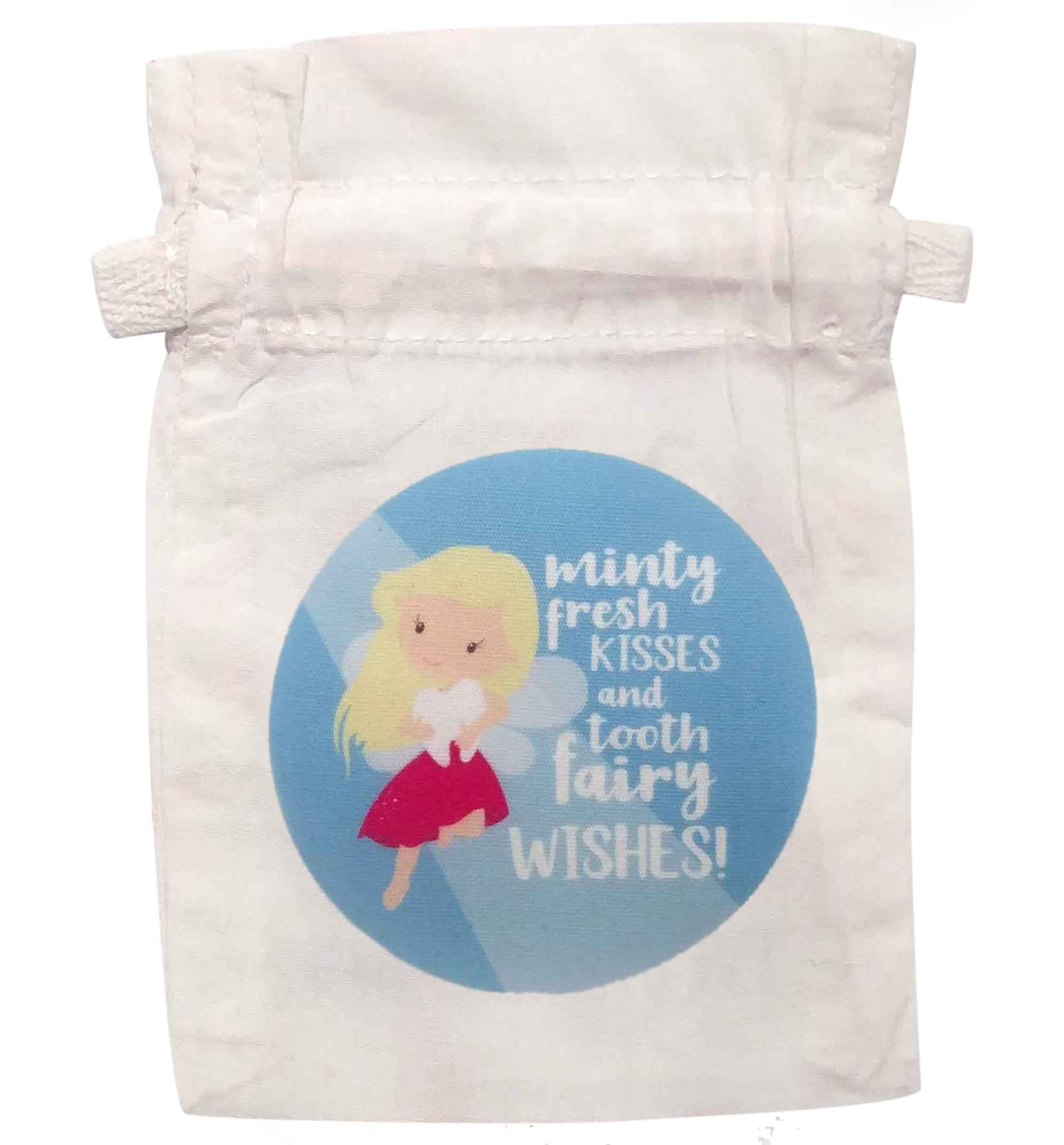 Minty fresh kisses and tooth fairy wishes | Organic Cotton drawstring bag | Flox Creative