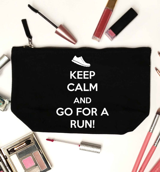 Keep calm and go for a run black makeup bag