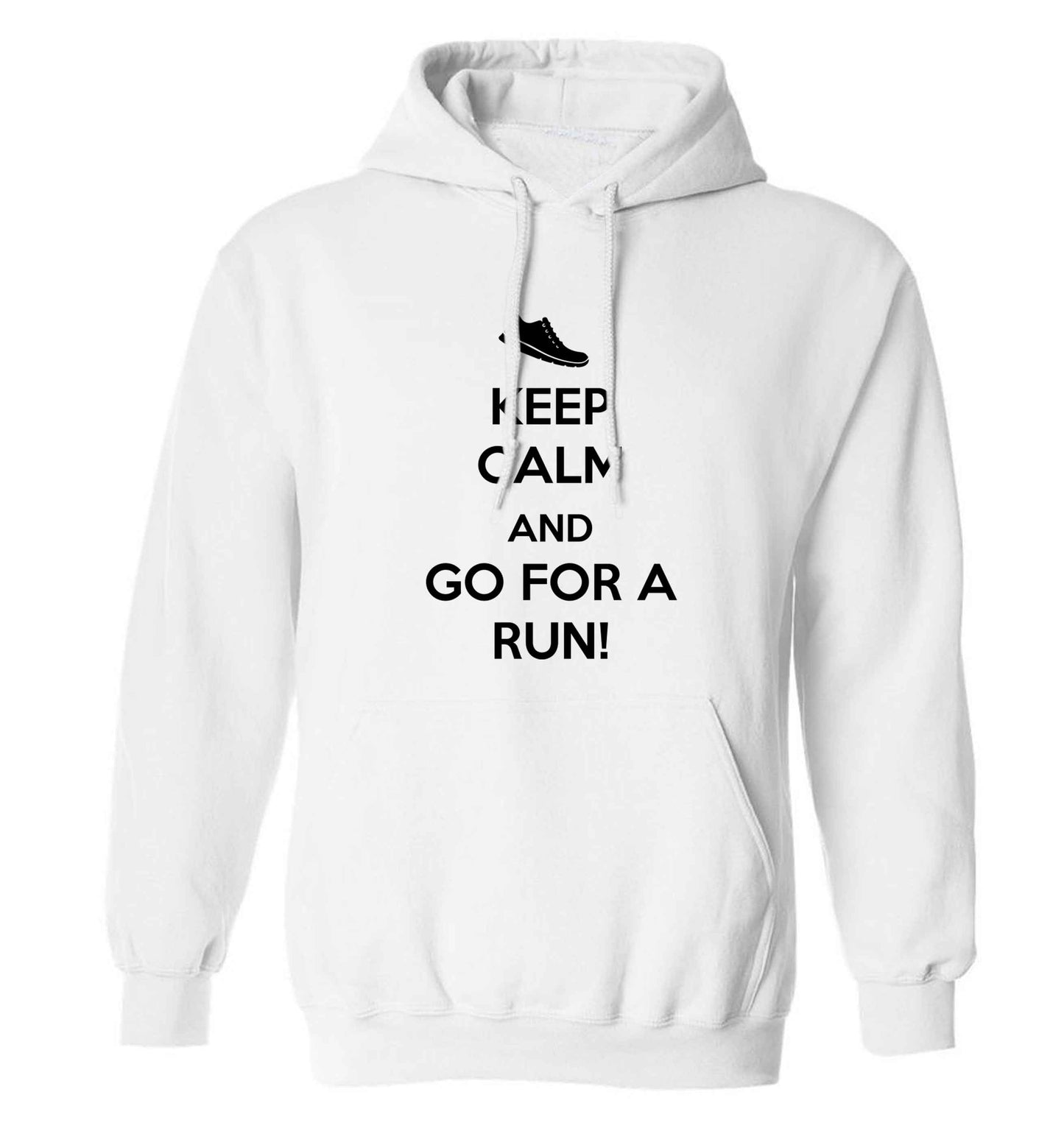 Keep calm and go for a run adults unisex white hoodie 2XL