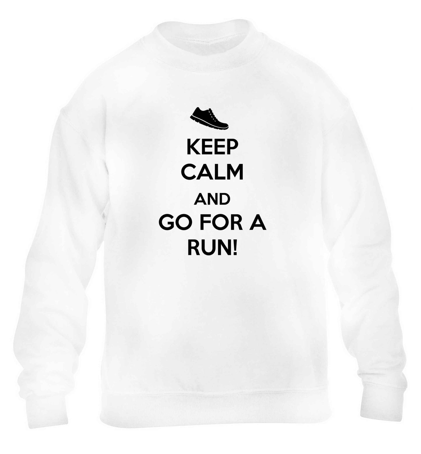 Keep calm and go for a run children's white sweater 12-13 Years