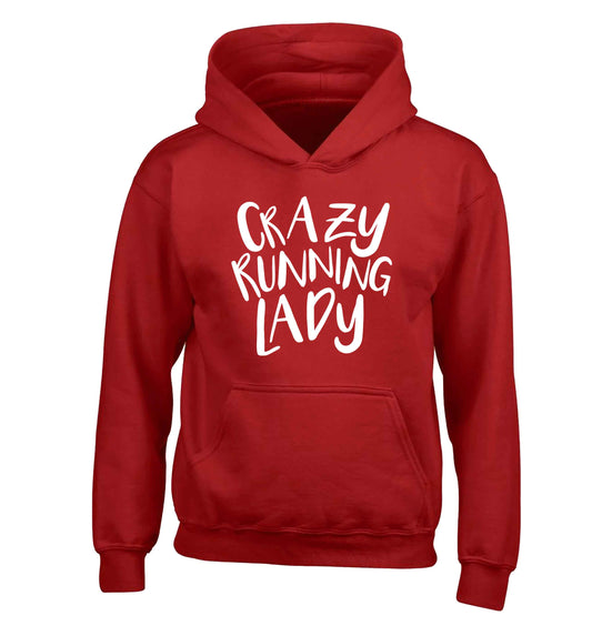 Crazy running lady children's red hoodie 12-13 Years