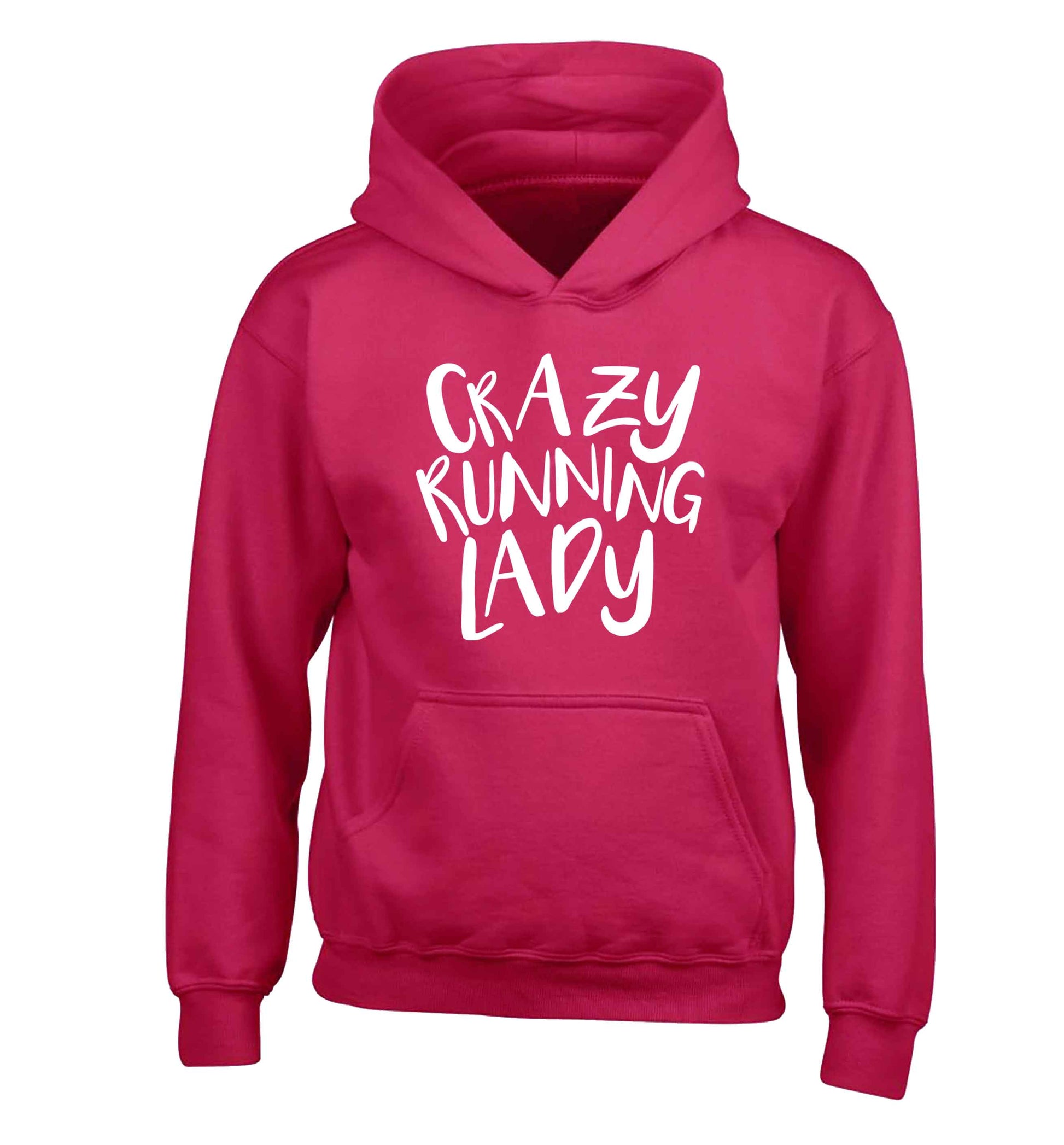 Crazy running lady children's pink hoodie 12-13 Years