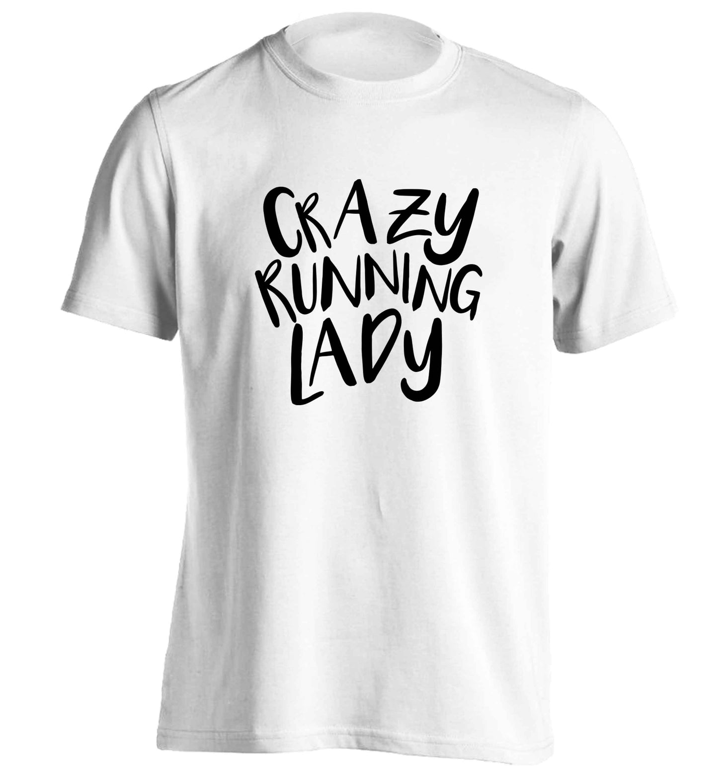 Crazy running lady adults unisex white Tshirt 2XL