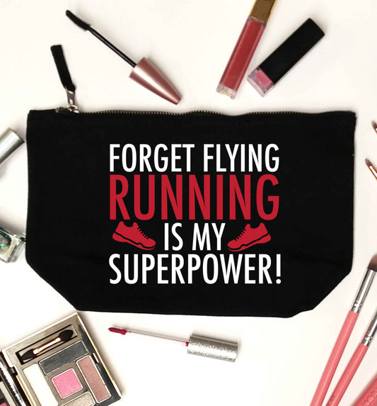 Forget flying running is my superpower black makeup bag