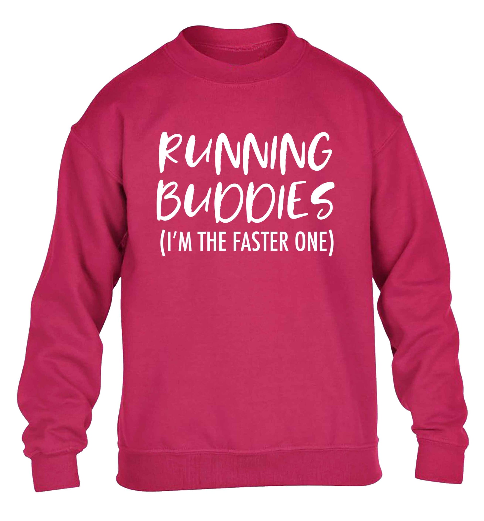 Running buddies (I'm the faster one) children's pink sweater 12-13 Years