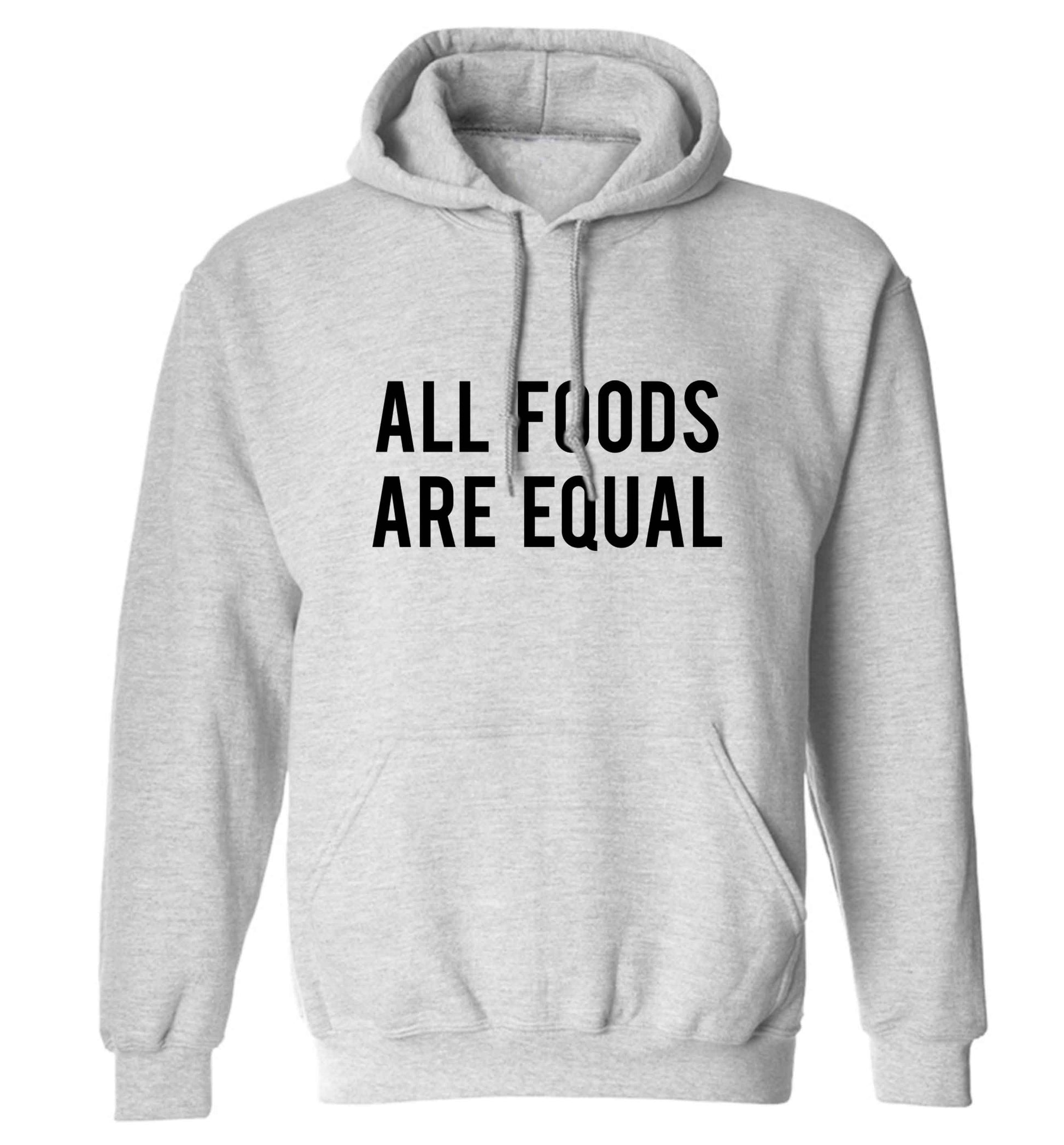 All foods are equal adults unisex grey hoodie 2XL