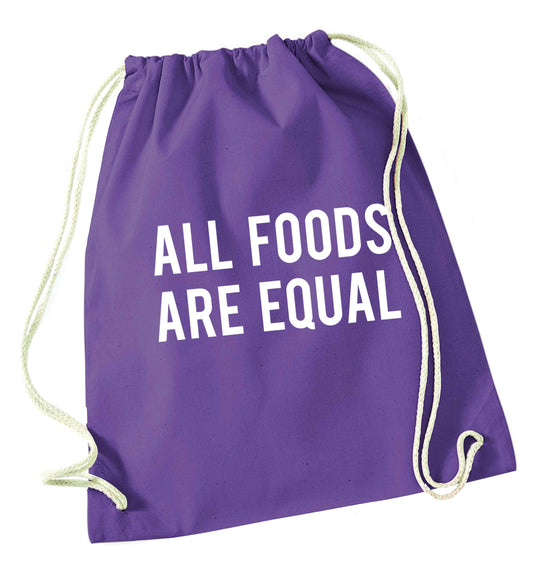 All foods are equal purple drawstring bag