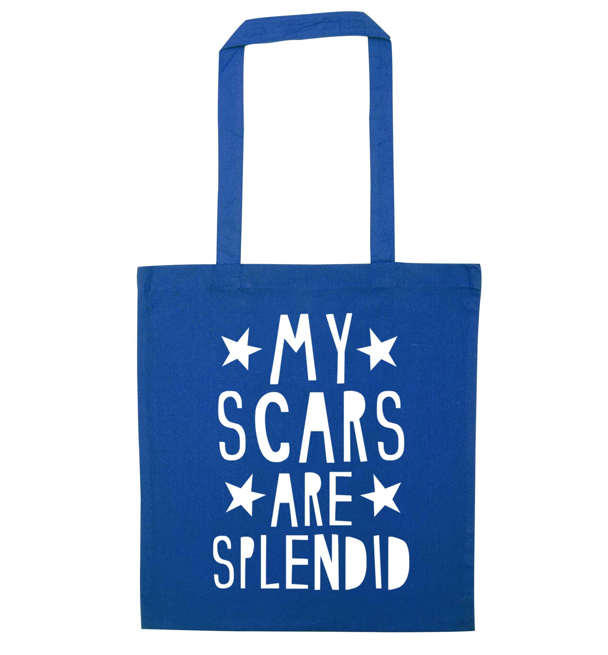 My scars are beautiful blue tote bag