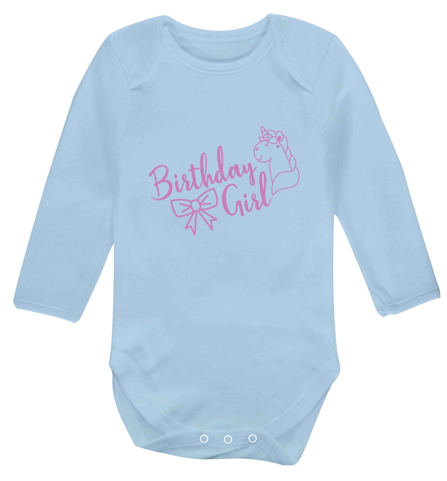 Birthday girl baby vest long sleeved pale blue 6-12 months