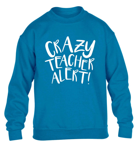 Crazy teacher alert children's blue sweater 12-13 Years
