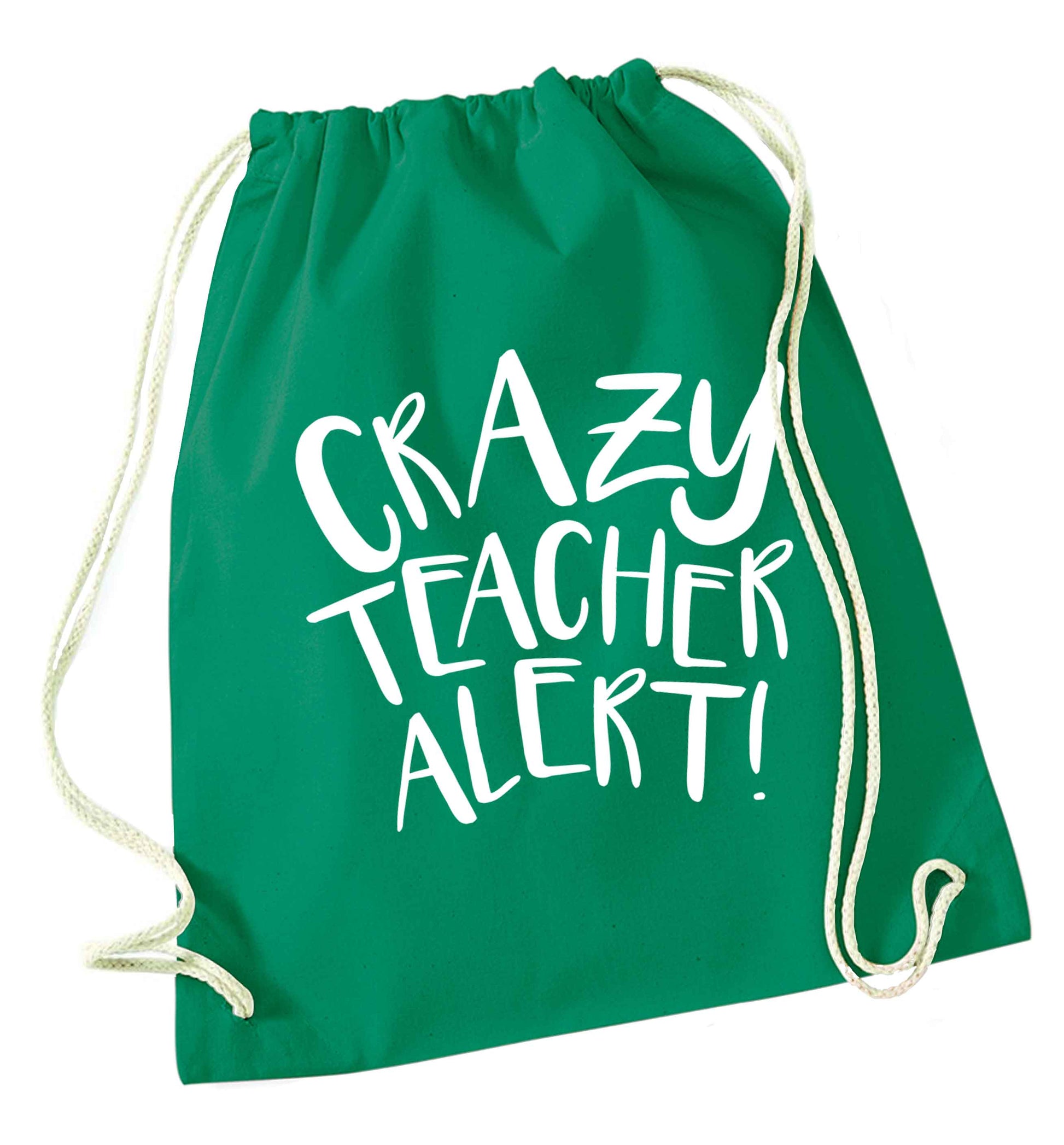 Crazy teacher alert green drawstring bag